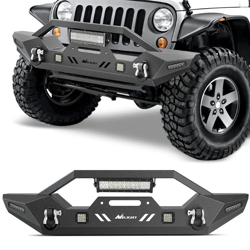 2007-2018 Wrangler JK/JKU 2018-2022 JL/JLU 2020-2022 Gladiator JT Front Bumper with 72W LED Light Bar 2Pcs 18W Light Pod 2Pcs 18W Single Row Work Light Winch Plate Nilight