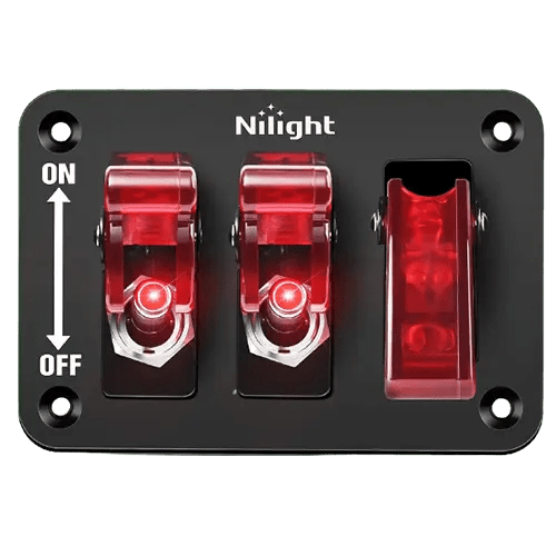 Rocker Switch 3Gang 3Pin SPST ON/Off Red Rocker Switch Panel w/ LED Light Flip Cover