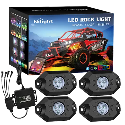 RGB Rock Lights LED RGB Rock Lights Bluetooth Underglow Multicolor Neon (4 Pods)