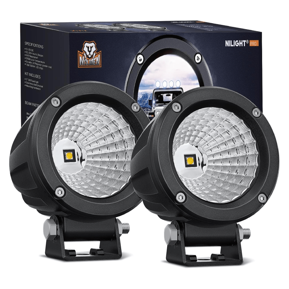 3" 10W 1080LM Flood Round Built-in EMC LED Work Lights (Pair) Nilight