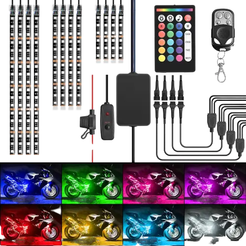 Trailer Light Motorcycle RGB Dual RF Remote Control LED Strip Lights 12PCS