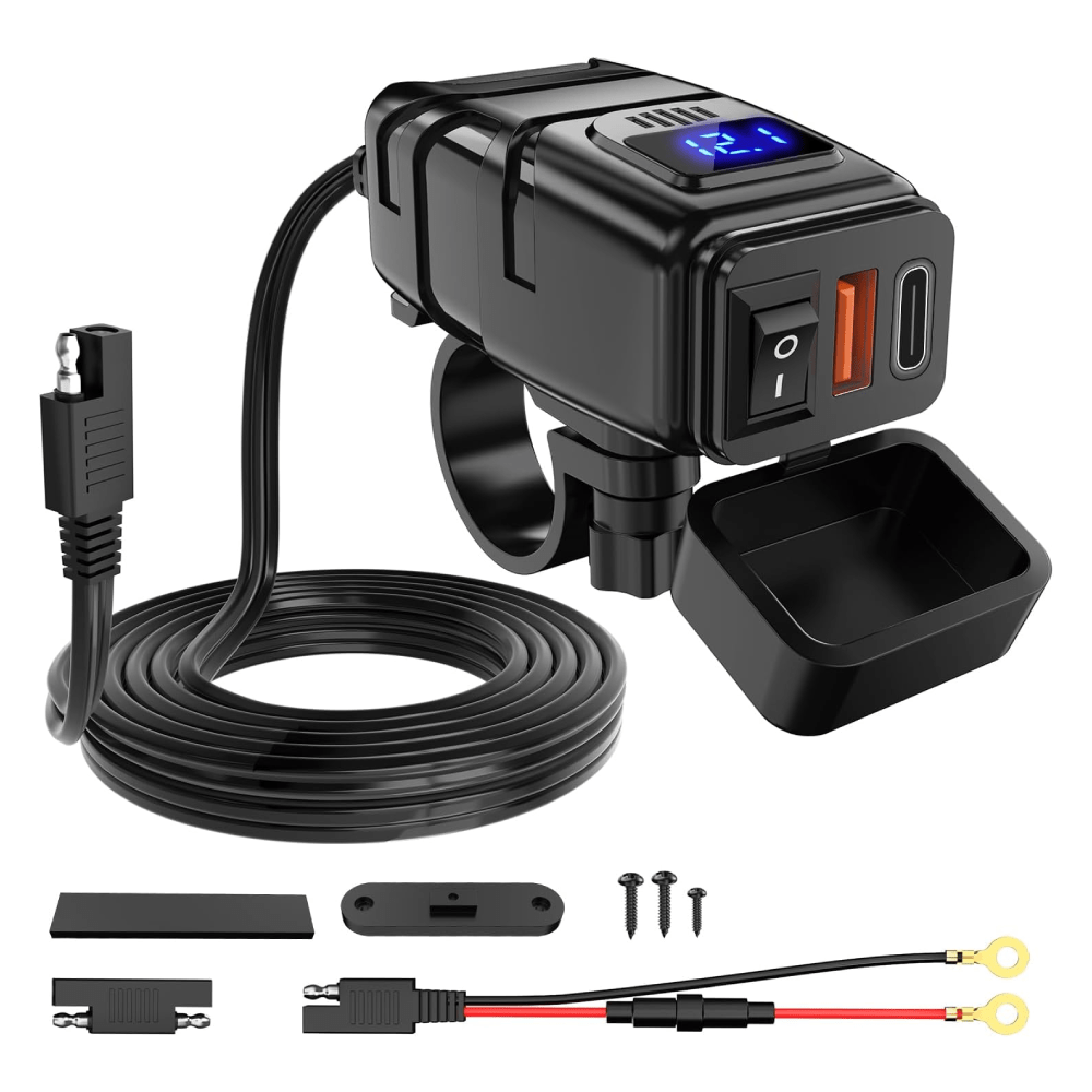 Motorcycle Charger USB Type C 12V Voltmeter On Off Switch Nilight