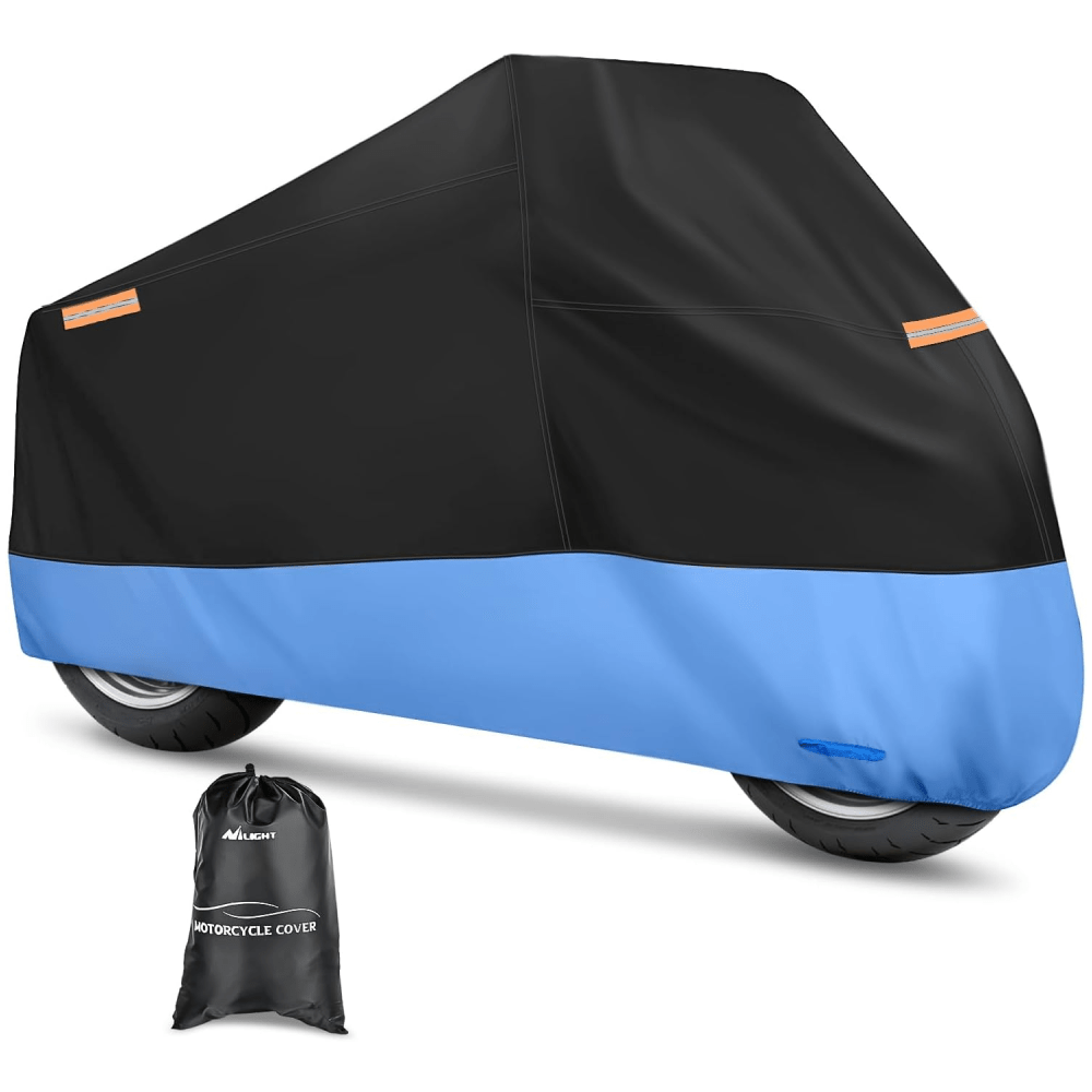 Motorcycle Cover with Lock-Hole Storage Bag & Protective Reflective Strip Fits up to 116" Nilight