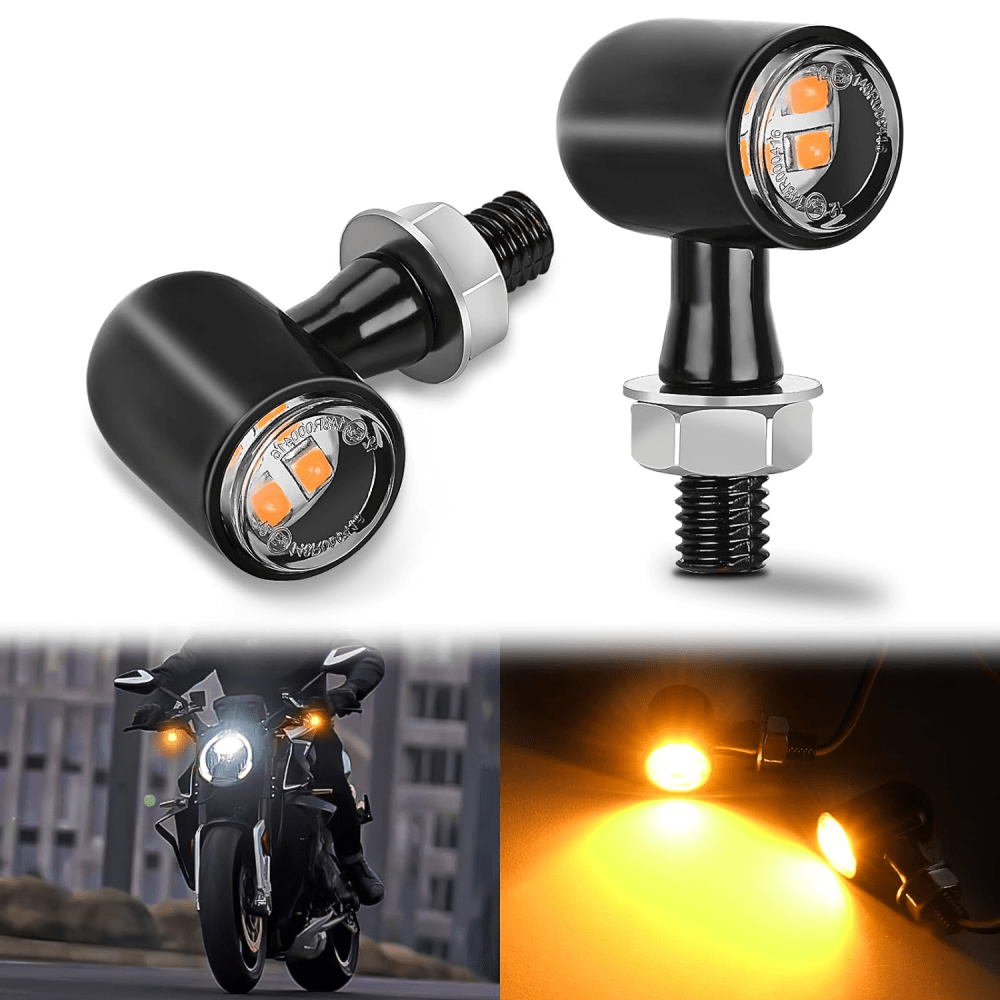 Motorcycle LED Turn Signals Front Indicator Light Yellow Beam Mini Size Blinkers Compatible with Harley Honda Kawasaki Suzuki Triumph Yamaha Cruiser Nilight