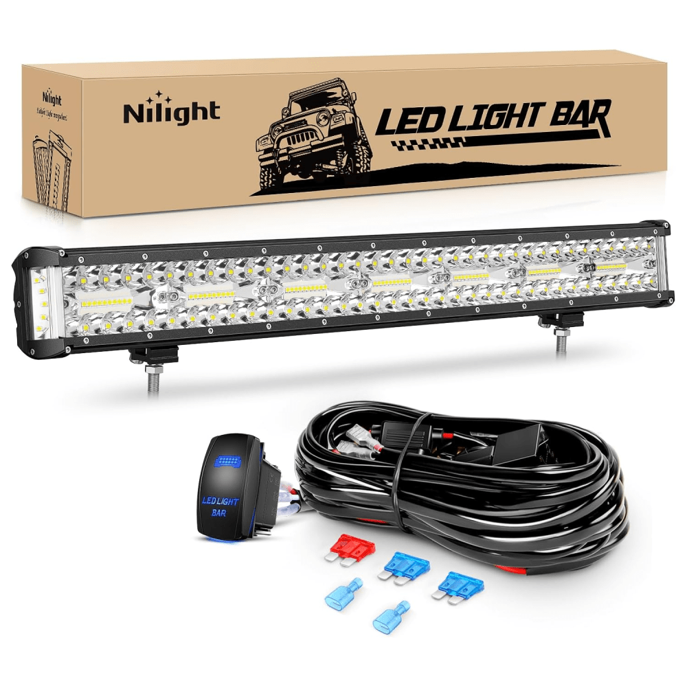 20" 420W Side Shooter Quadruple Row Spot/Flood LED Light Bar | 16AWG Wire 5Pin Switch Nilight