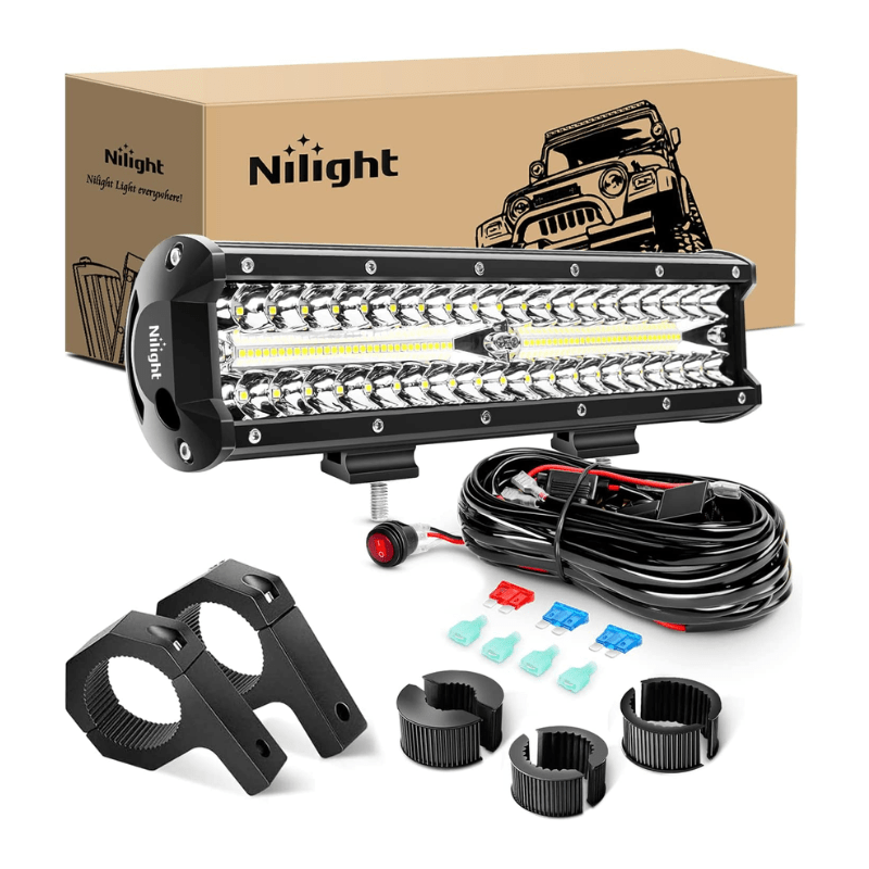 12" 300W 30000LM Triple Row Flood/Spot LED Light Bar Kit | 12FT Wire Nilight