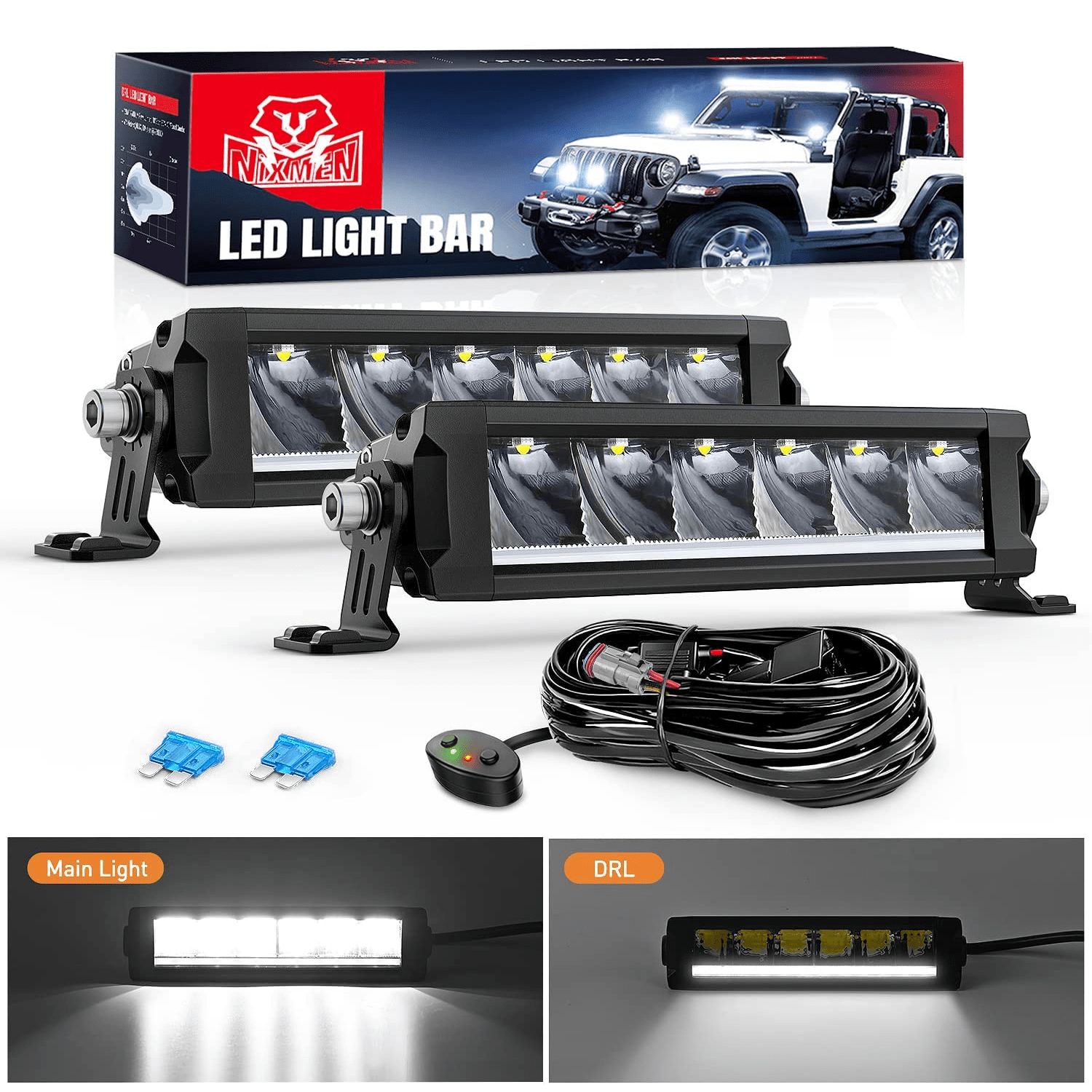 9" 30W 3365LM Slim Spot Built-in EMC DRL LED Light Bars (Pair) | 16AWG DT Wire Nilight