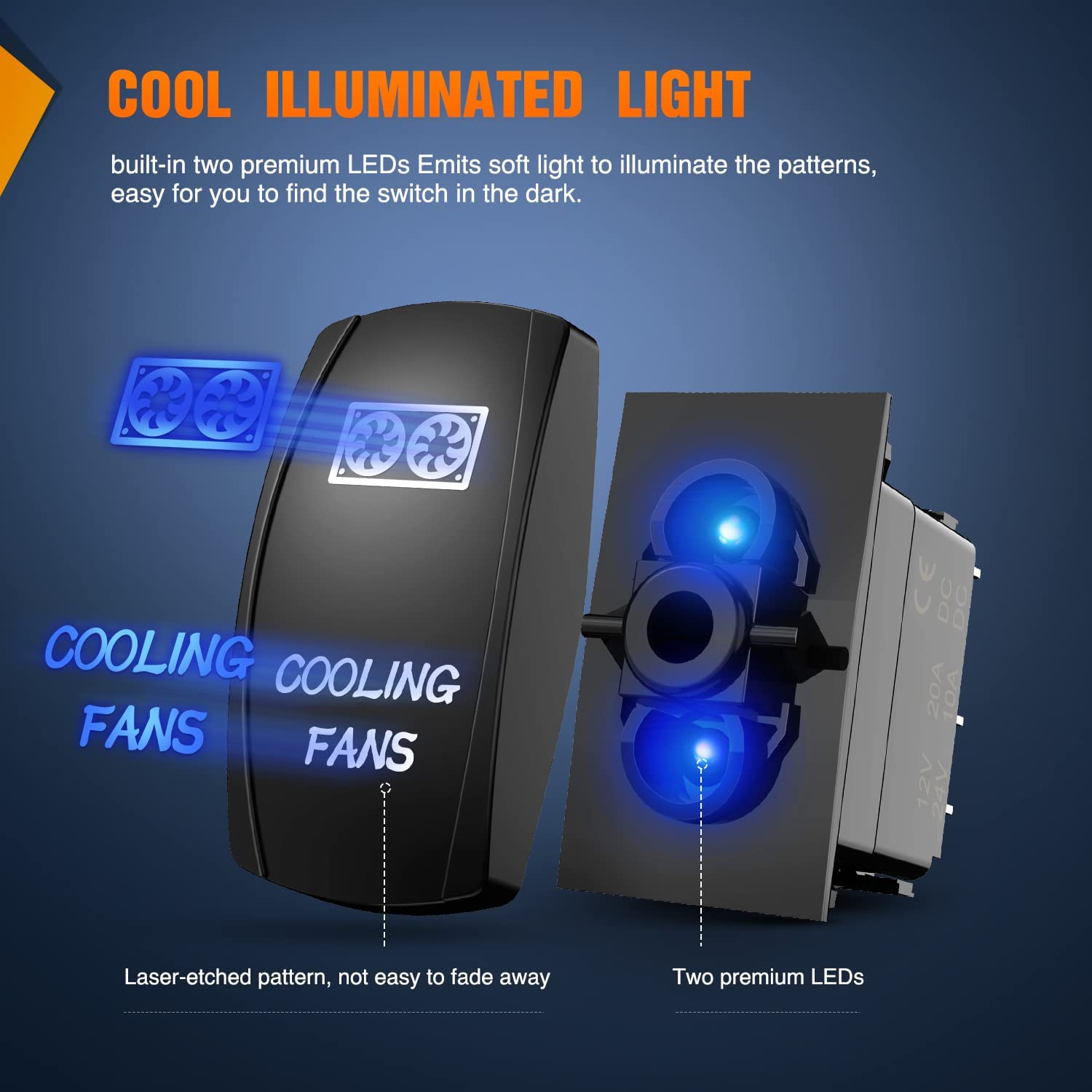 5Pin Laser On/Off Cooling Fans Rocker Switch Blue