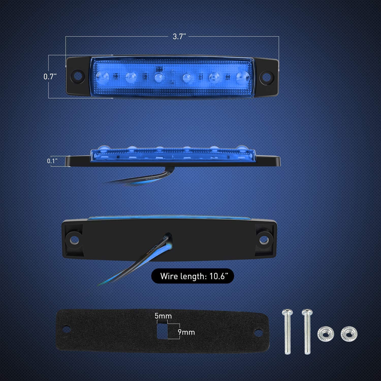 3.8 Inch 6 LEDs Blue Side Marker Lights (10 Pcs)