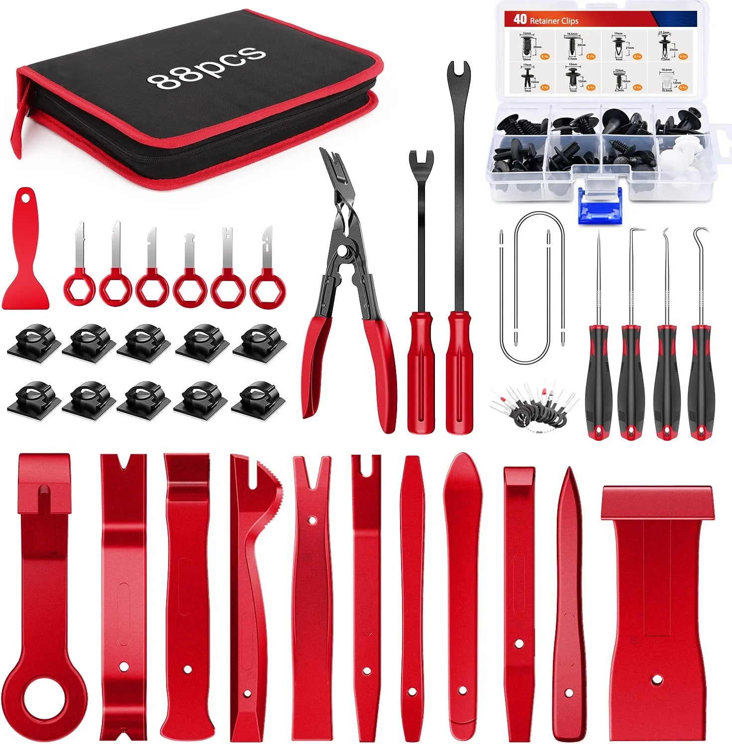 88 Pcs Trim Removal Tool Kit Red Nilight