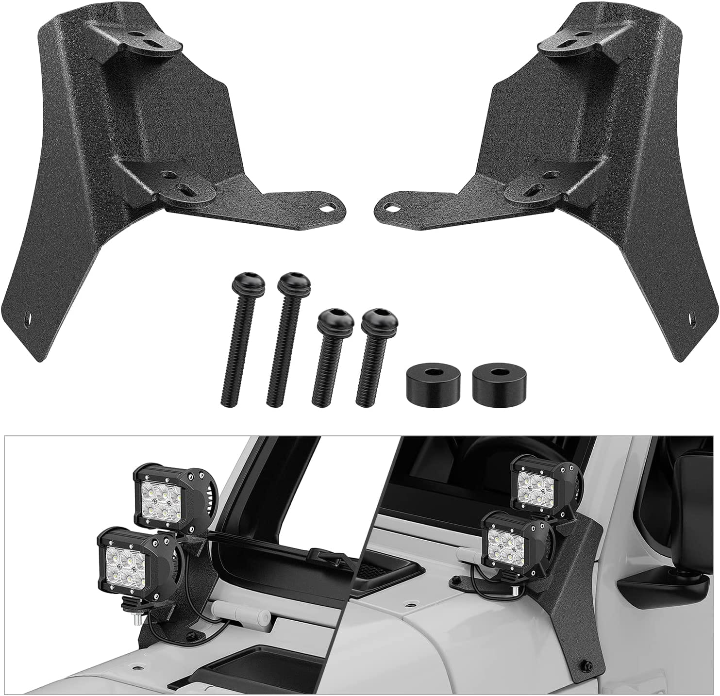 Dual A-Pillar Windshield Hinge Mounts For 2018-2024 Jeep Wrangler JL 2020-2024 Gladiator JT Nilight