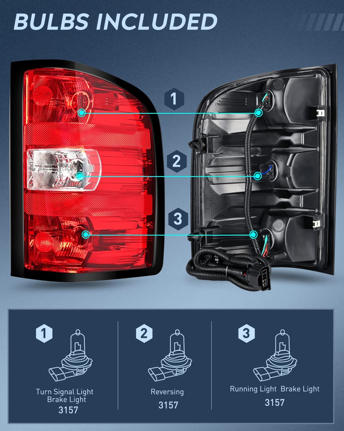 2007-2014 Chevy Silverado 1500 2500HD 3500HD 2007-2013 GMC Sierra 3500HD  Taillight Assembly Rear Lamp w/Bulbs and Harness Passenger Side