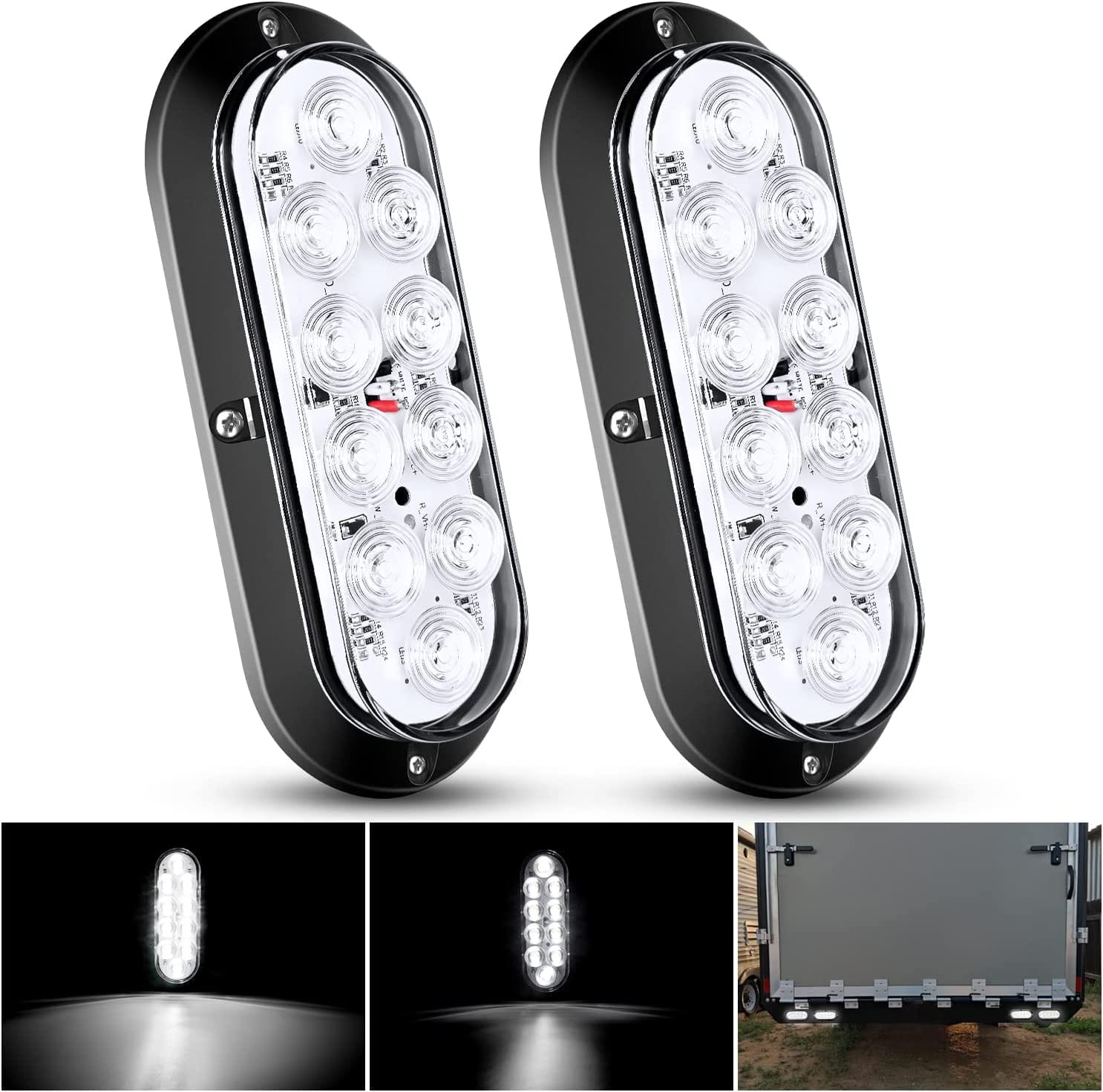 6" Oval White Upgrade LED Trailer Tail Lights (Pair) Nilight