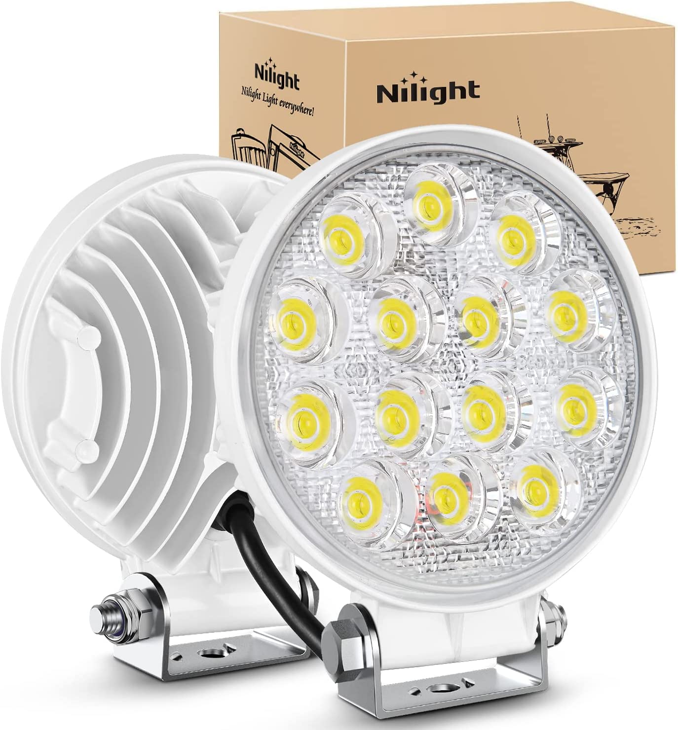 4.5" 42W 4200LM Round Flood White Case Led Work Lights (Pair) Nilight