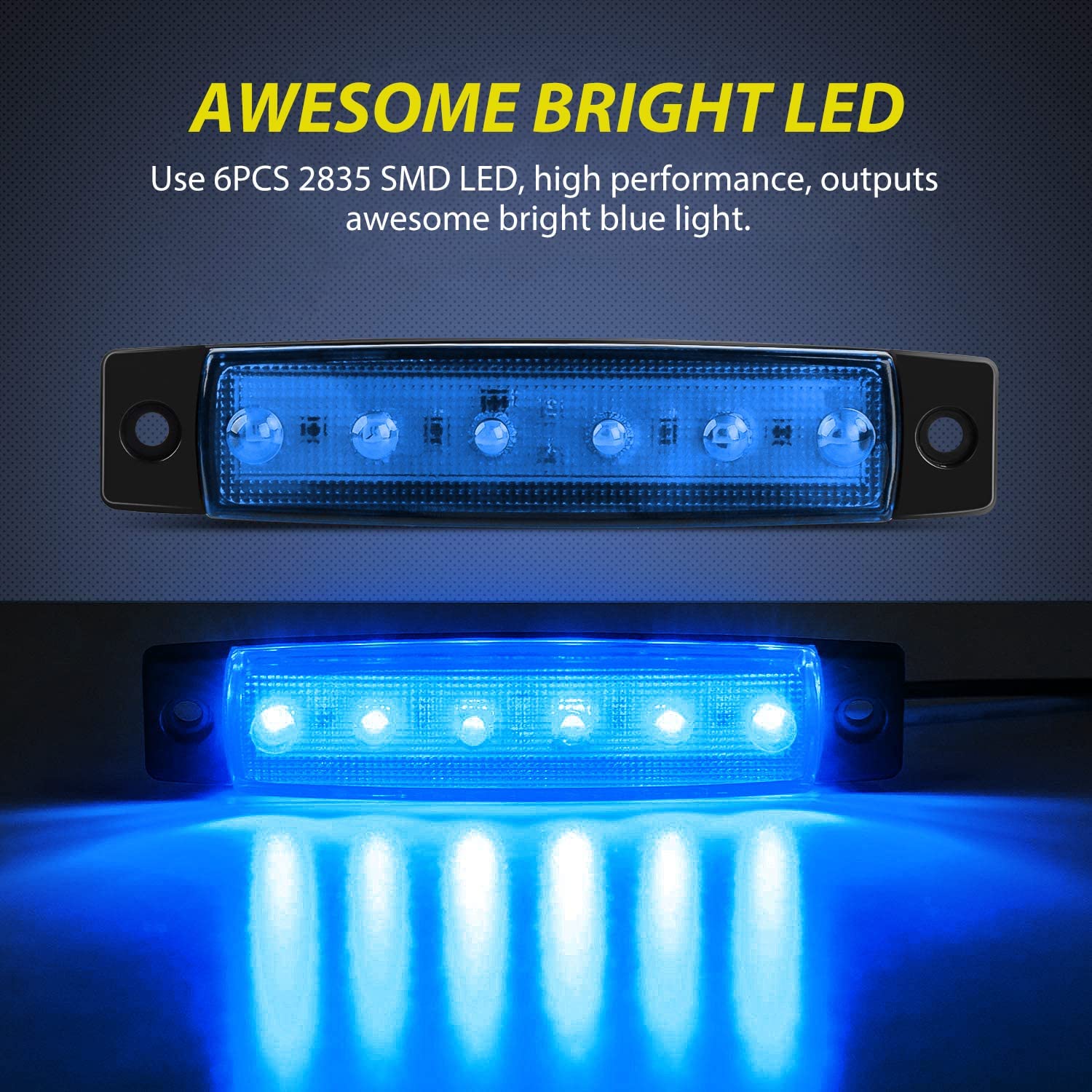 3.8 Inch 6 LEDs Blue Side Marker Lights (10 Pcs)