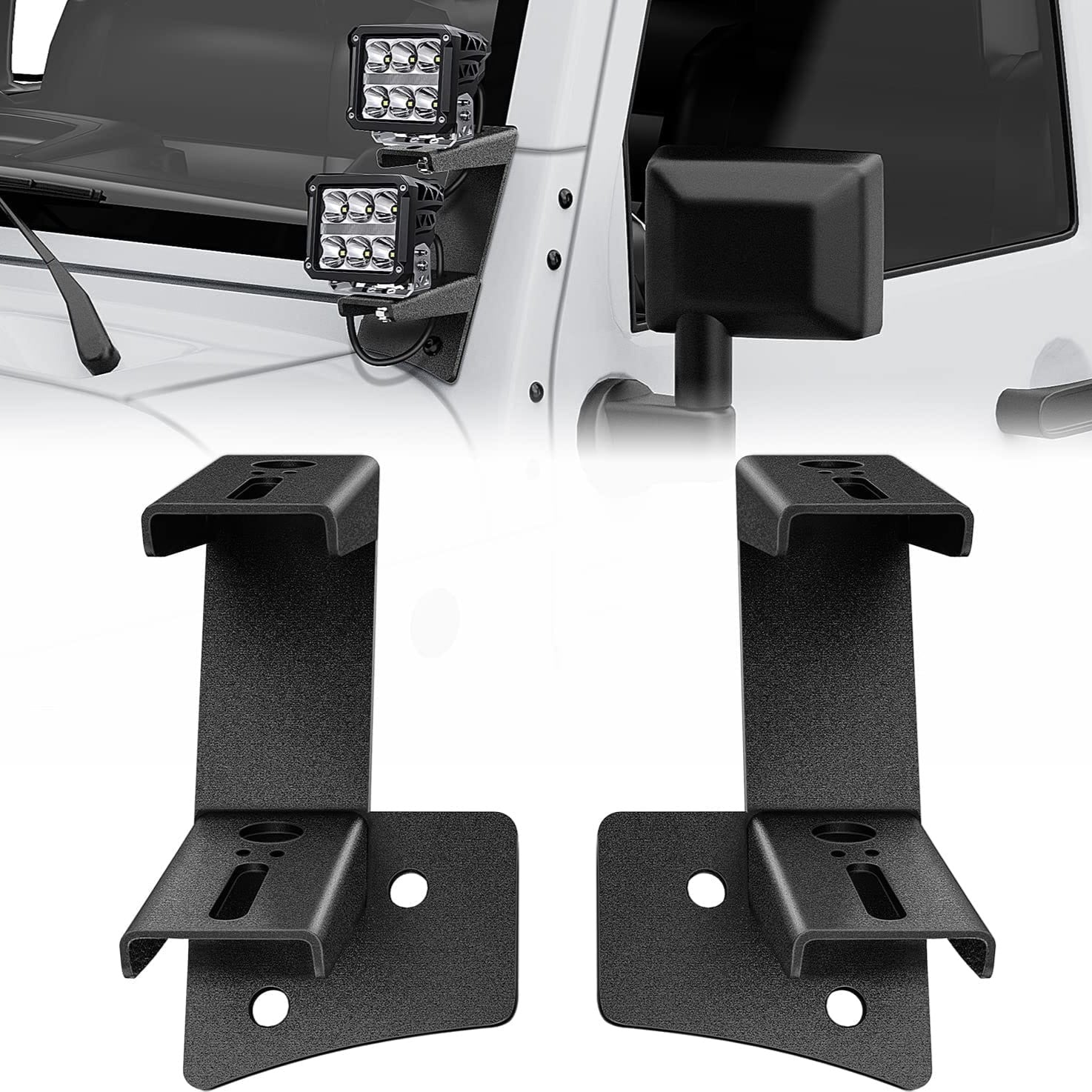 Dual A-Pillar Windshield Hinge Mounts For 2007-2017 Wrangler JK/JKU 2DR 4DR Nilight