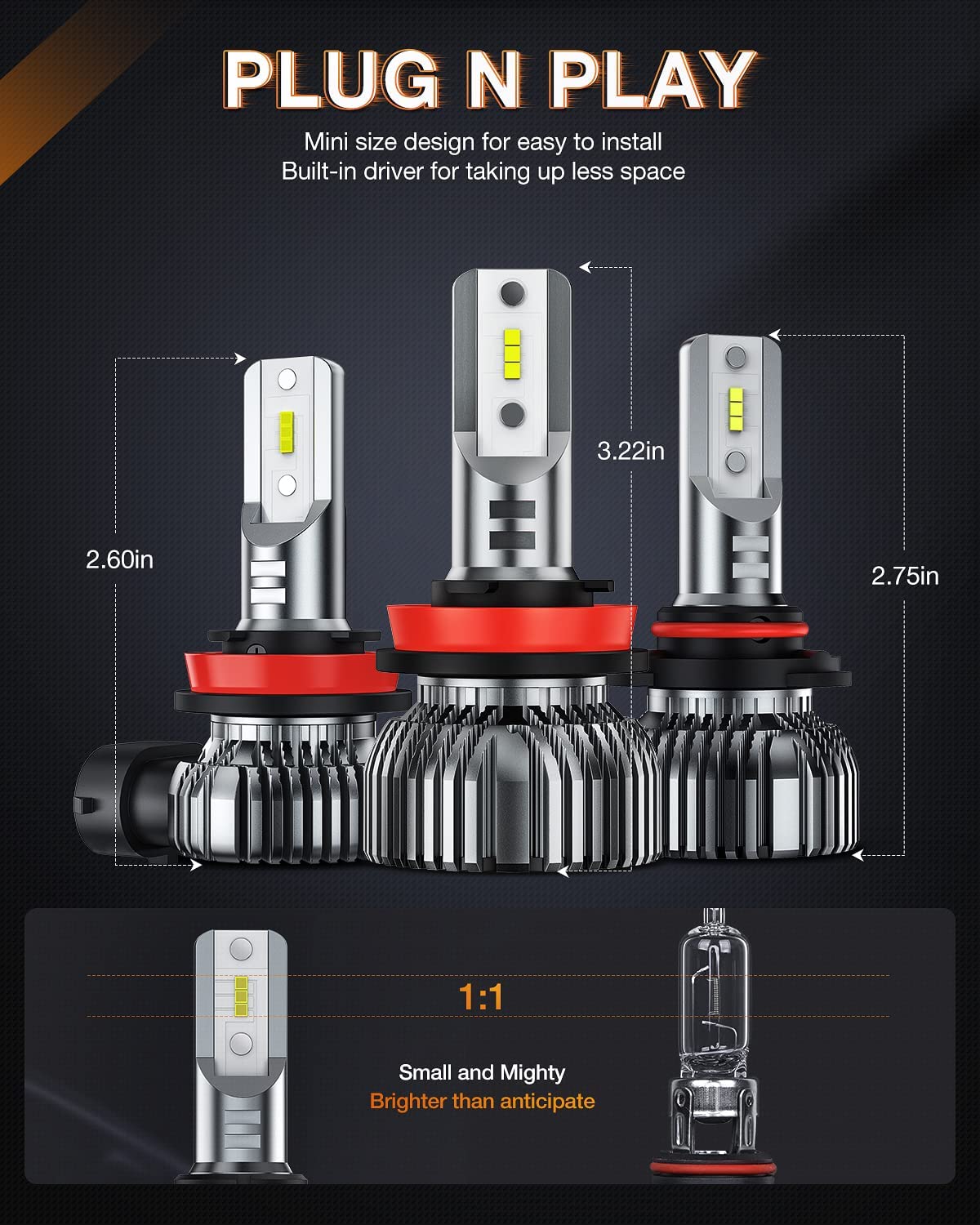 9005 H11 LED Headlight Bulbs | H11/H8/H16 LED Fog Lights Combo E20 Series  6000K IP67 | 6 BULBS