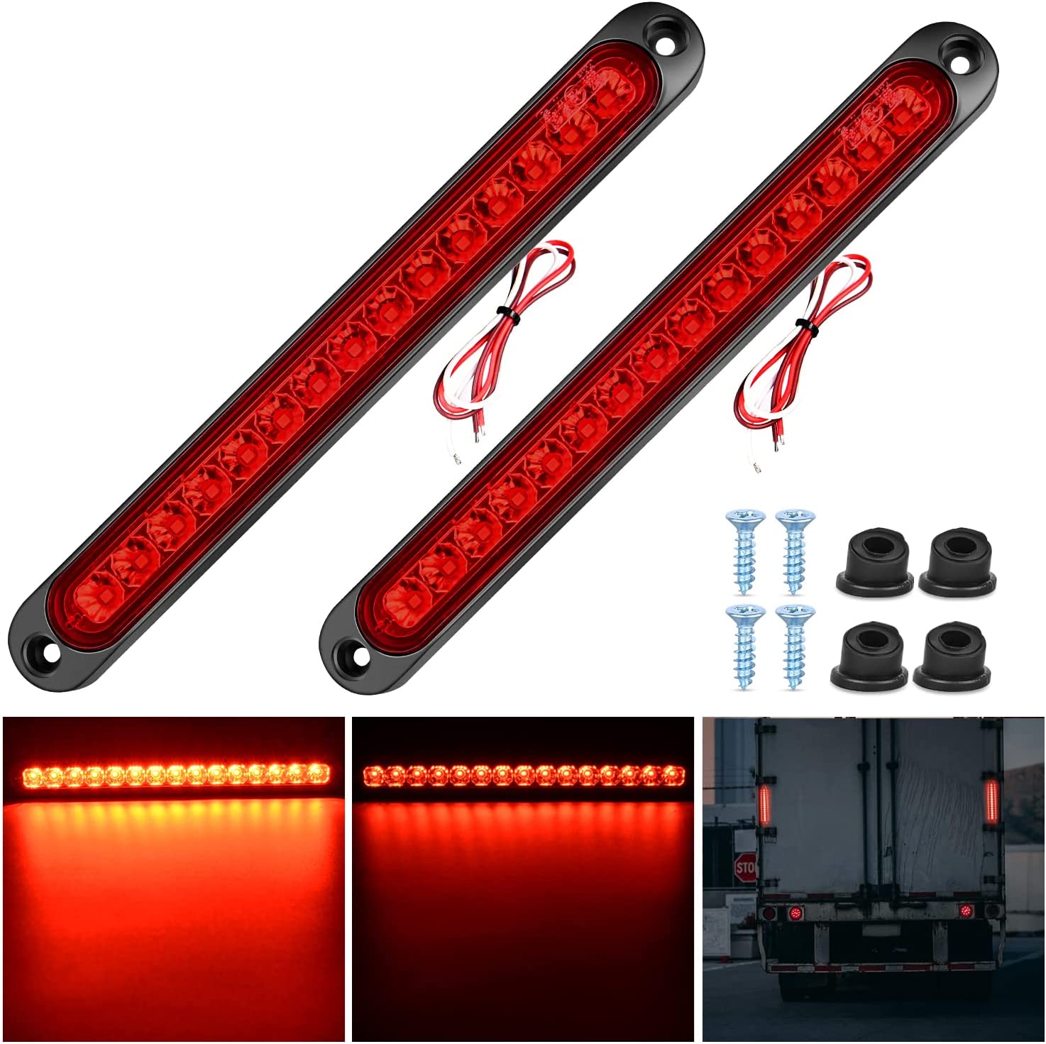 10” 15 LEDs Red Trailer Light Bar (Pair) Nilight