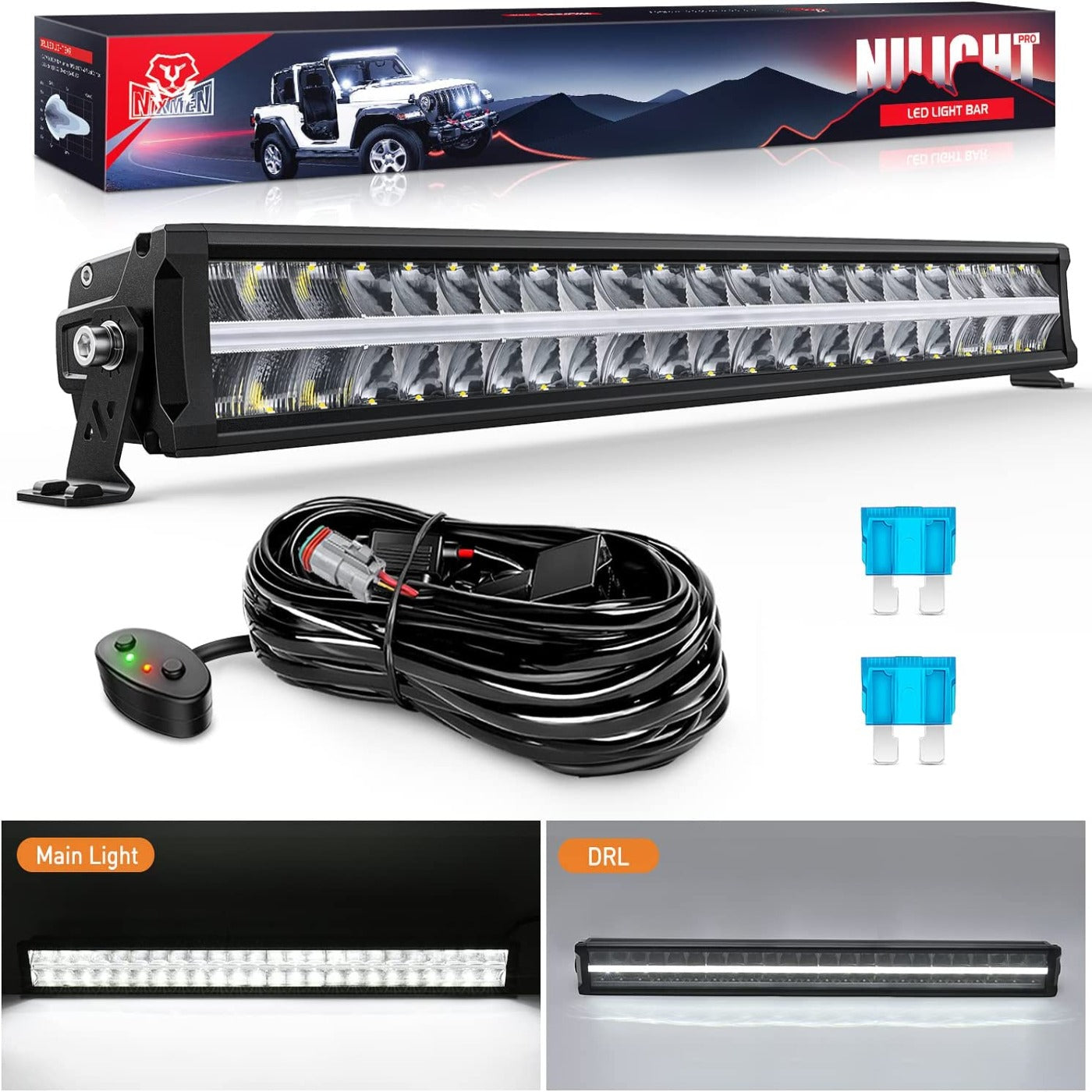 30" 240W 24800LM Anti-Glare Built-in EMC Spot/Flood Led Light Bar | 14AWG DT Wire Nilight