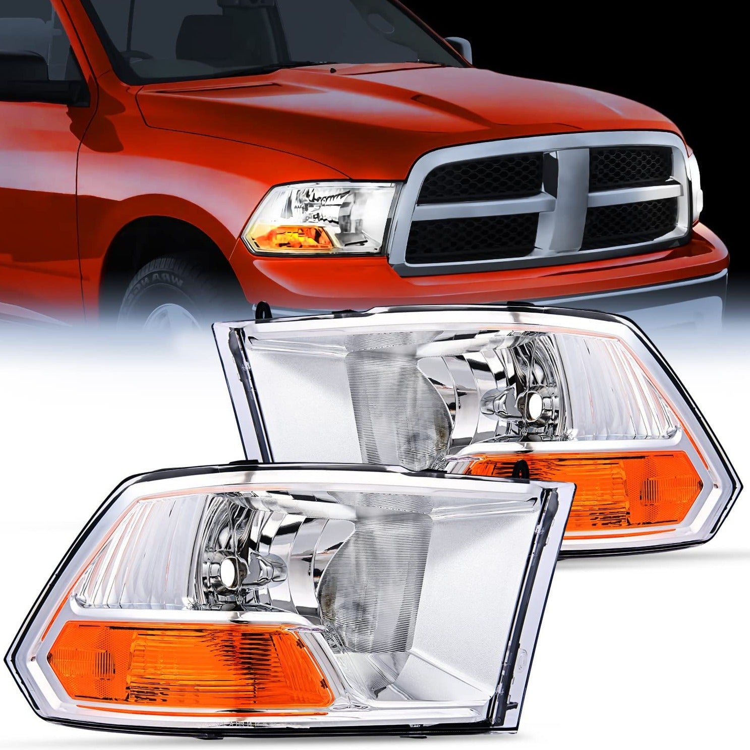 2009-2012 Dodge Ram 1500 2500 3500 Headlights Assembly Dual Beam Clear Case