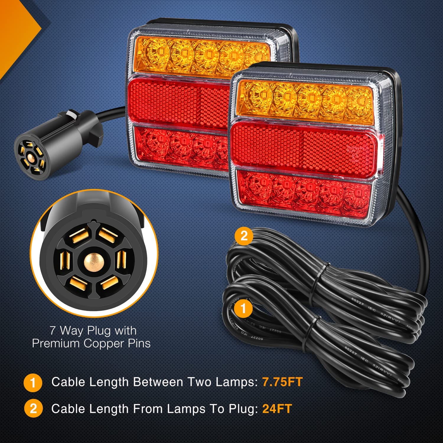 Magnetic LED Trailer Towing Light Kit w/ 7 Pin Plug Tail Stop