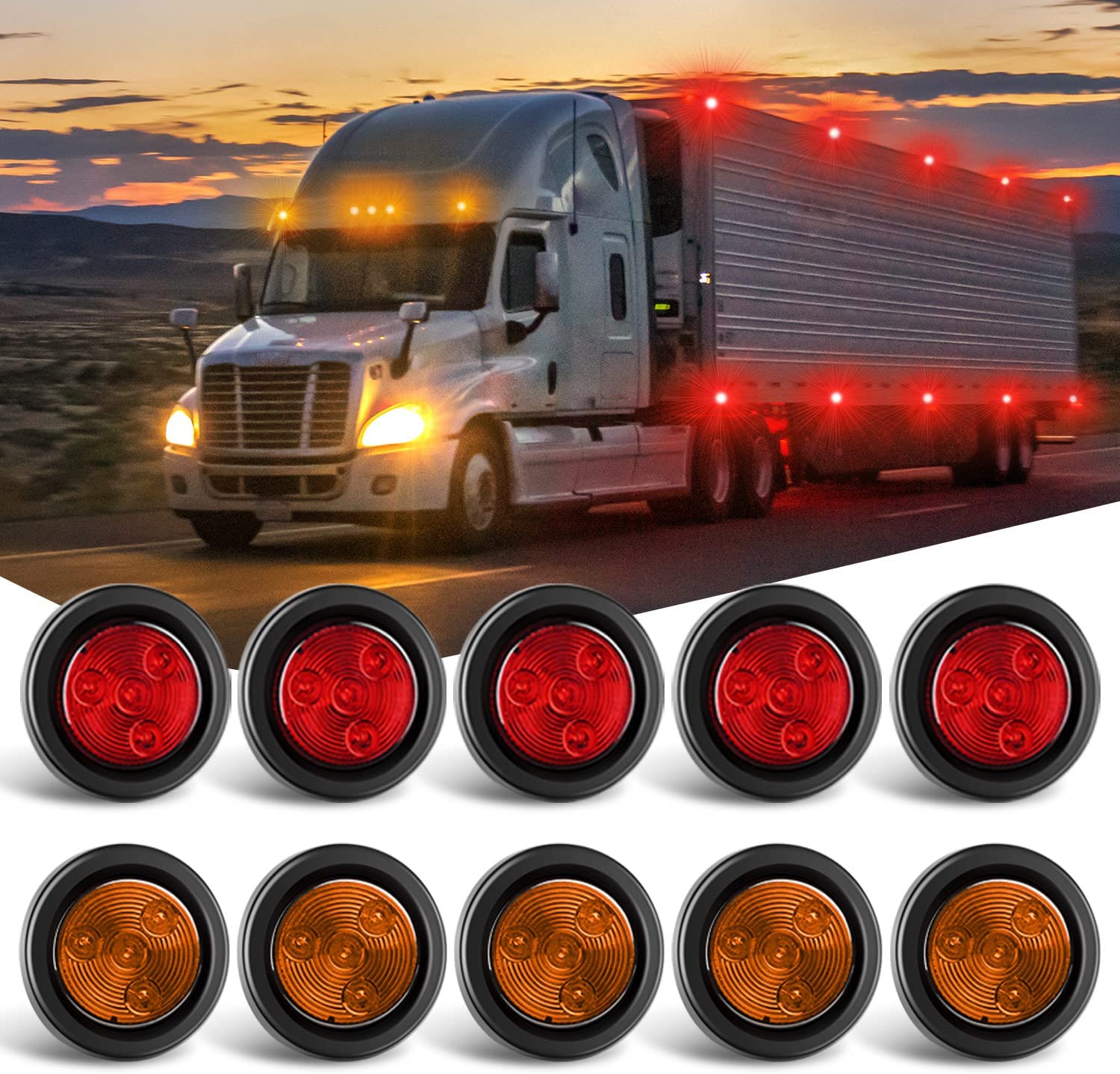 2" Red Amber Round Side Marker Light (10 Pcs) Nilight