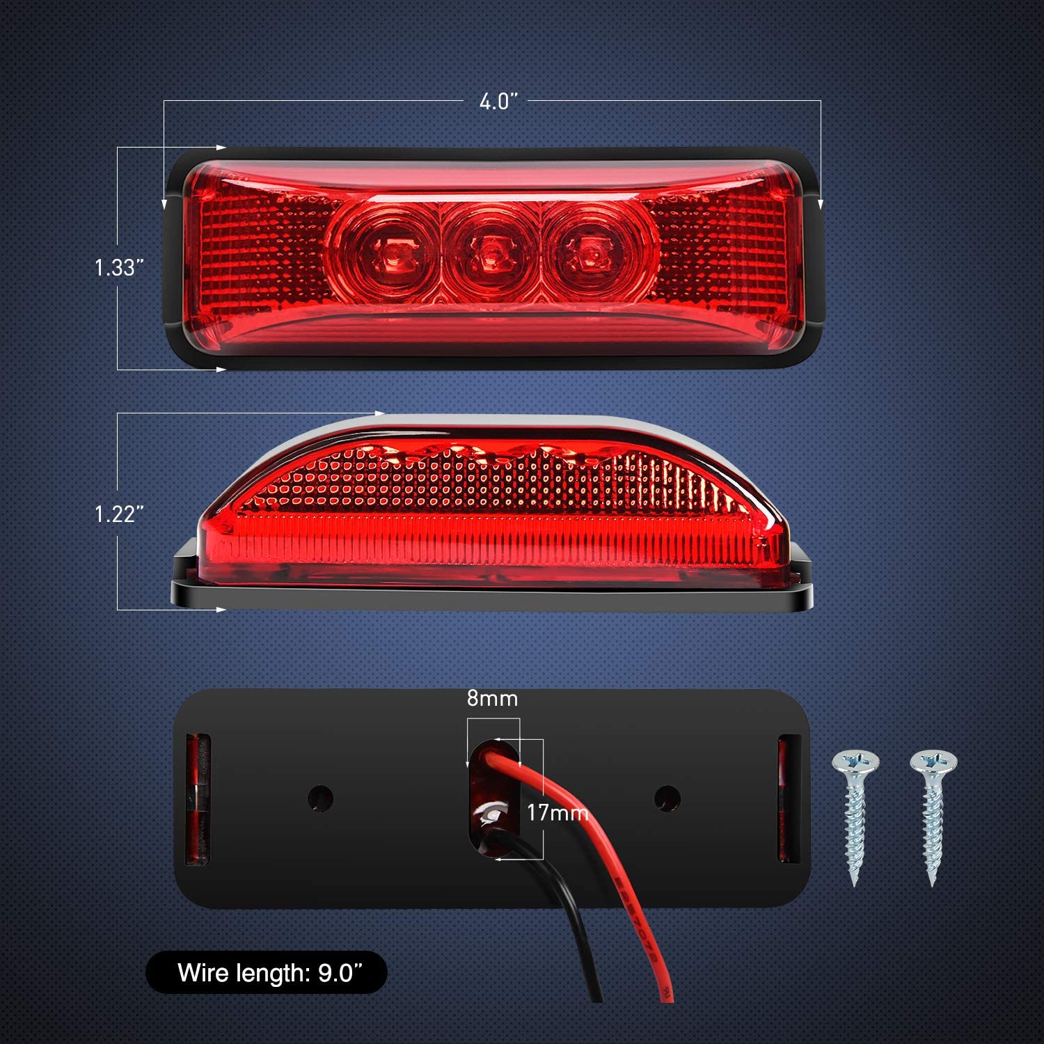 3.9 Inch Amber Red LED Fender/Side Marker Light (10 Pcs)