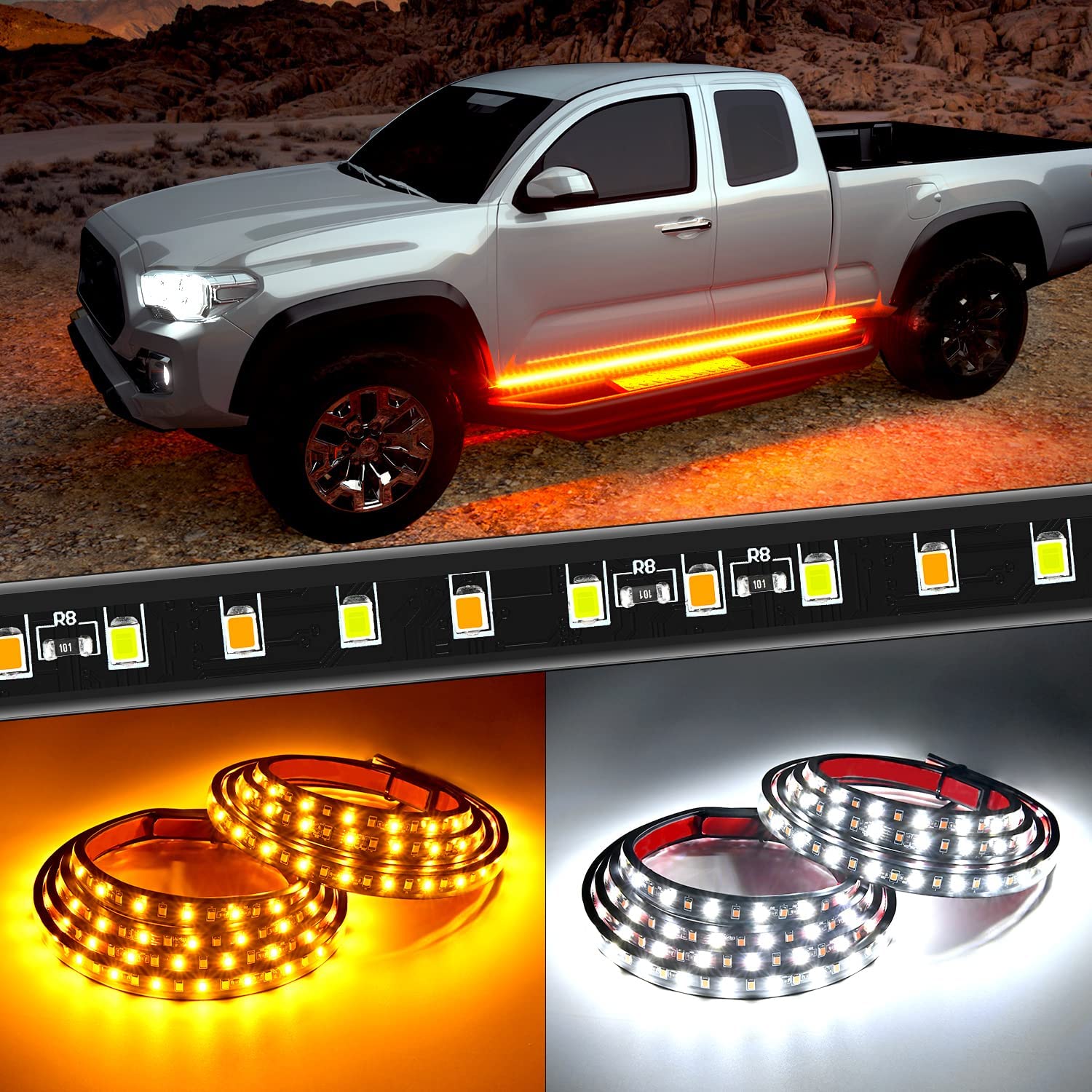 60" 144 Leds Running Board Amber/White Light Strip (Pair) Nilight