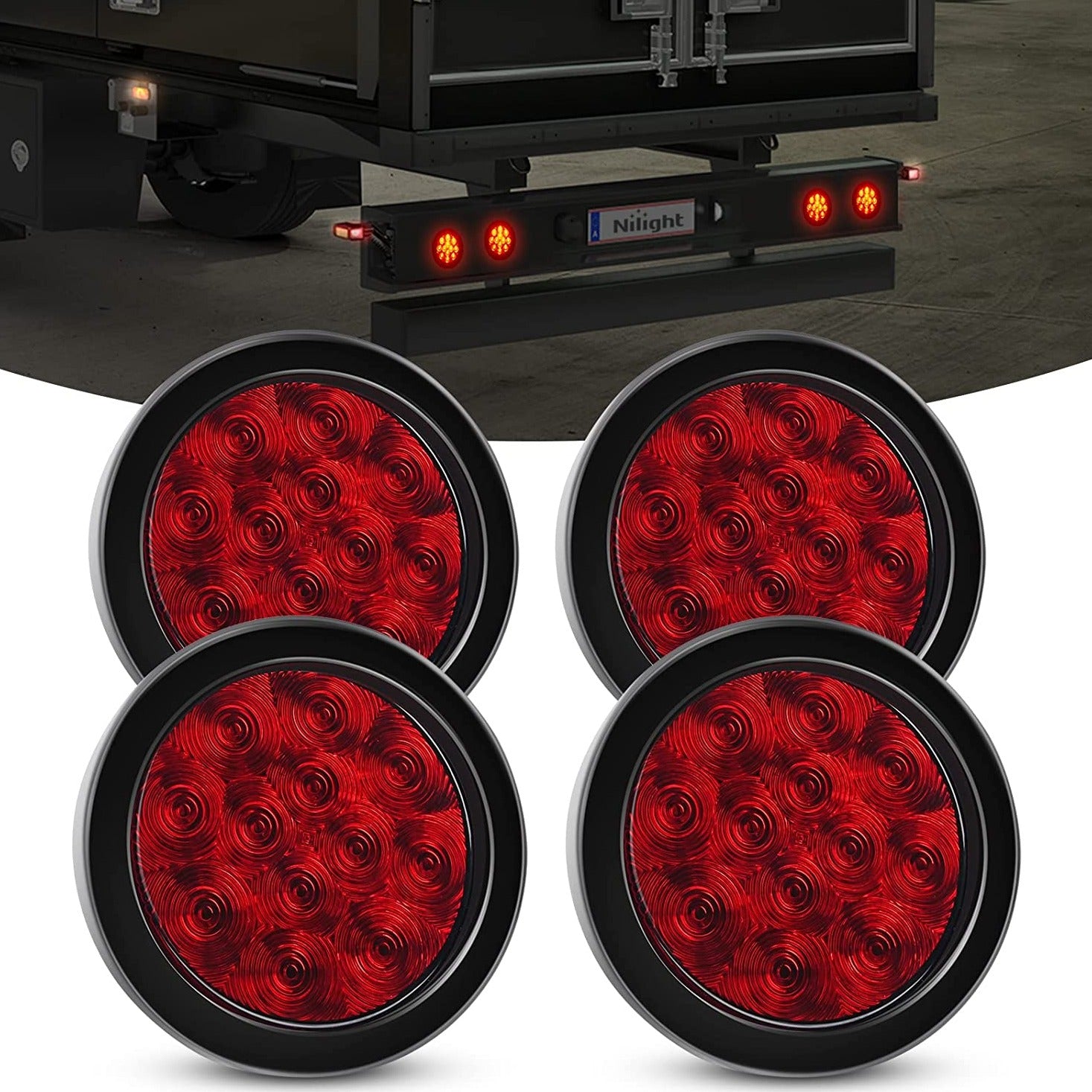 4" Red Round 12Leds Tail Light (2 Pairs) Nilight