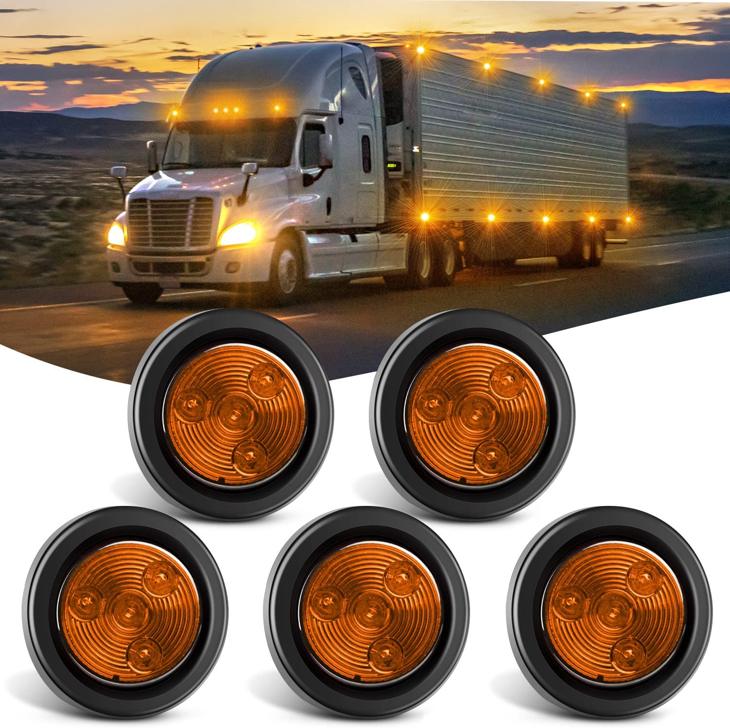 2 Inch Amber Round Side Marker Light (5 Pcs) – Nilight