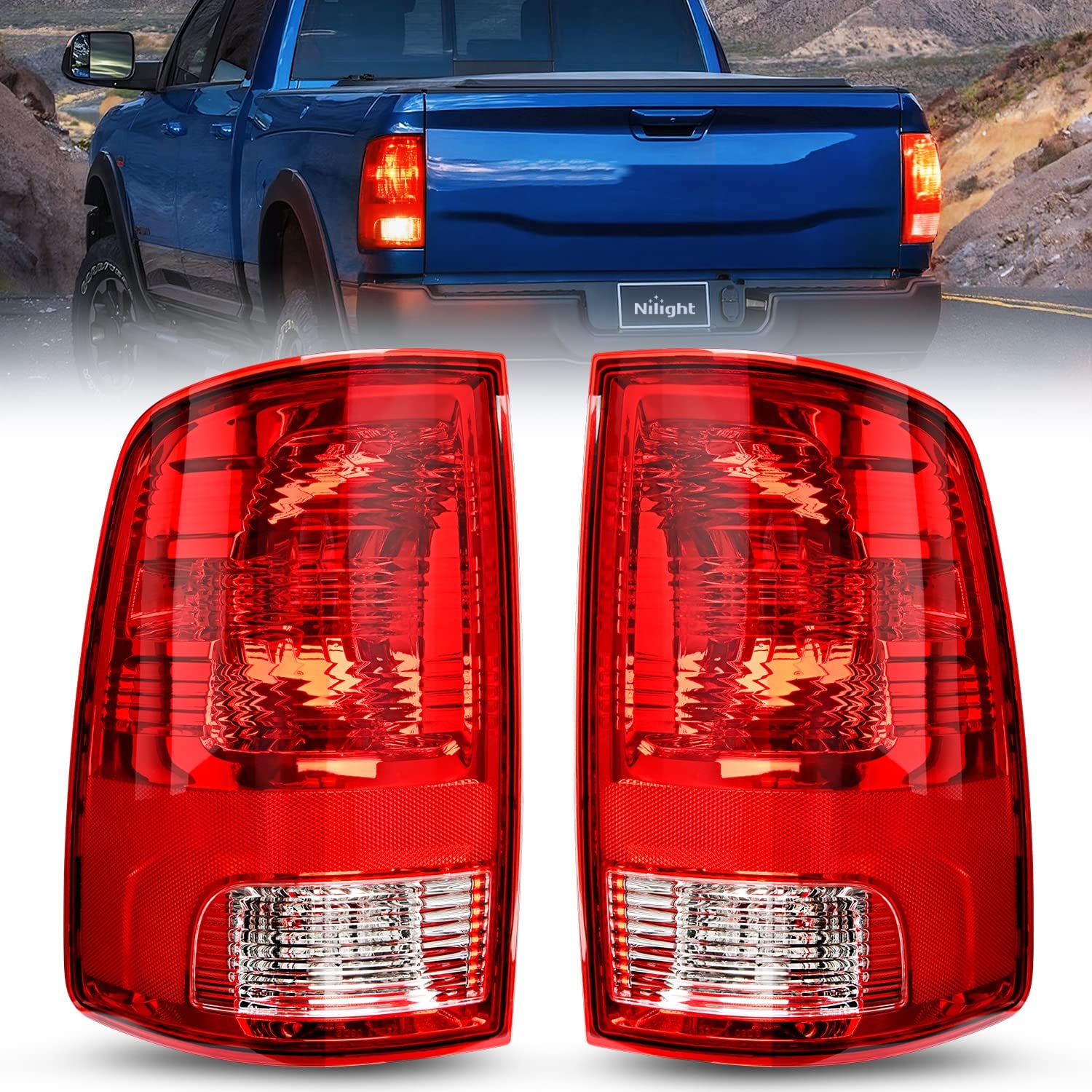 2009-2018 Dodge Ram 1500 2500 3500 Taillight Assembly Rear Lamp Replacement OE Style w/Bulbs Driver Passenger Side Nilight