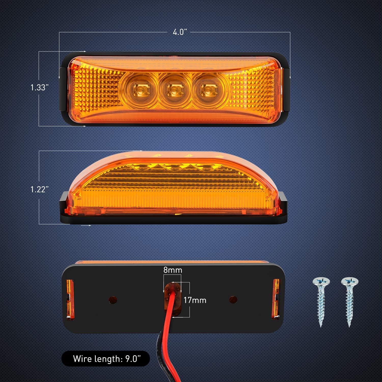 3.9 Inch Amber Red LED Fender/Side Marker Light (10 Pcs)