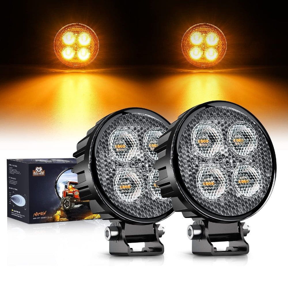 3" 12W 2940LM Amber Round Flood Built-in EMC LED Work Lights (Pair) Nilight