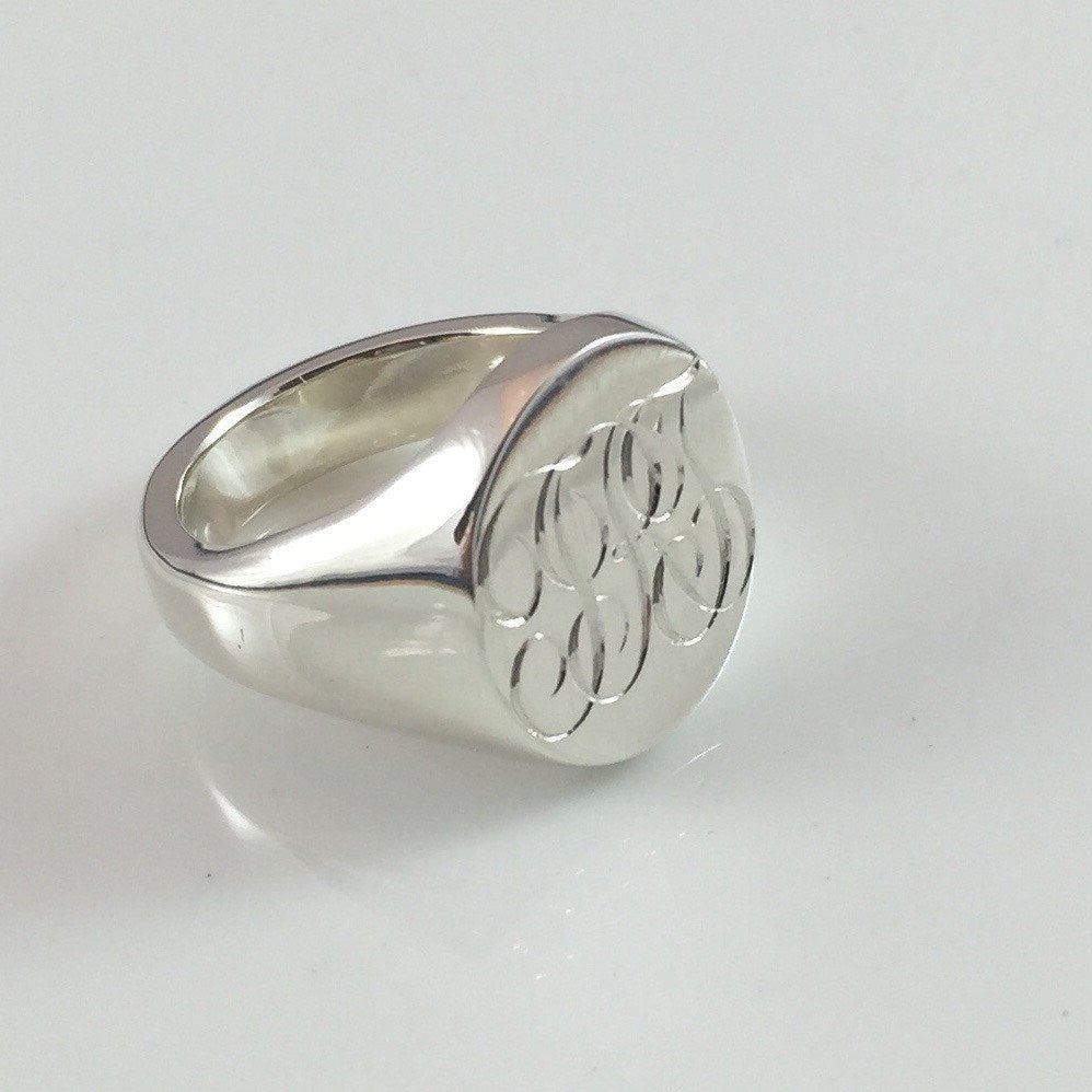 3 Initials Engraved 20mm x 16mm - Sterling Silver Signet Ring – Signet ...