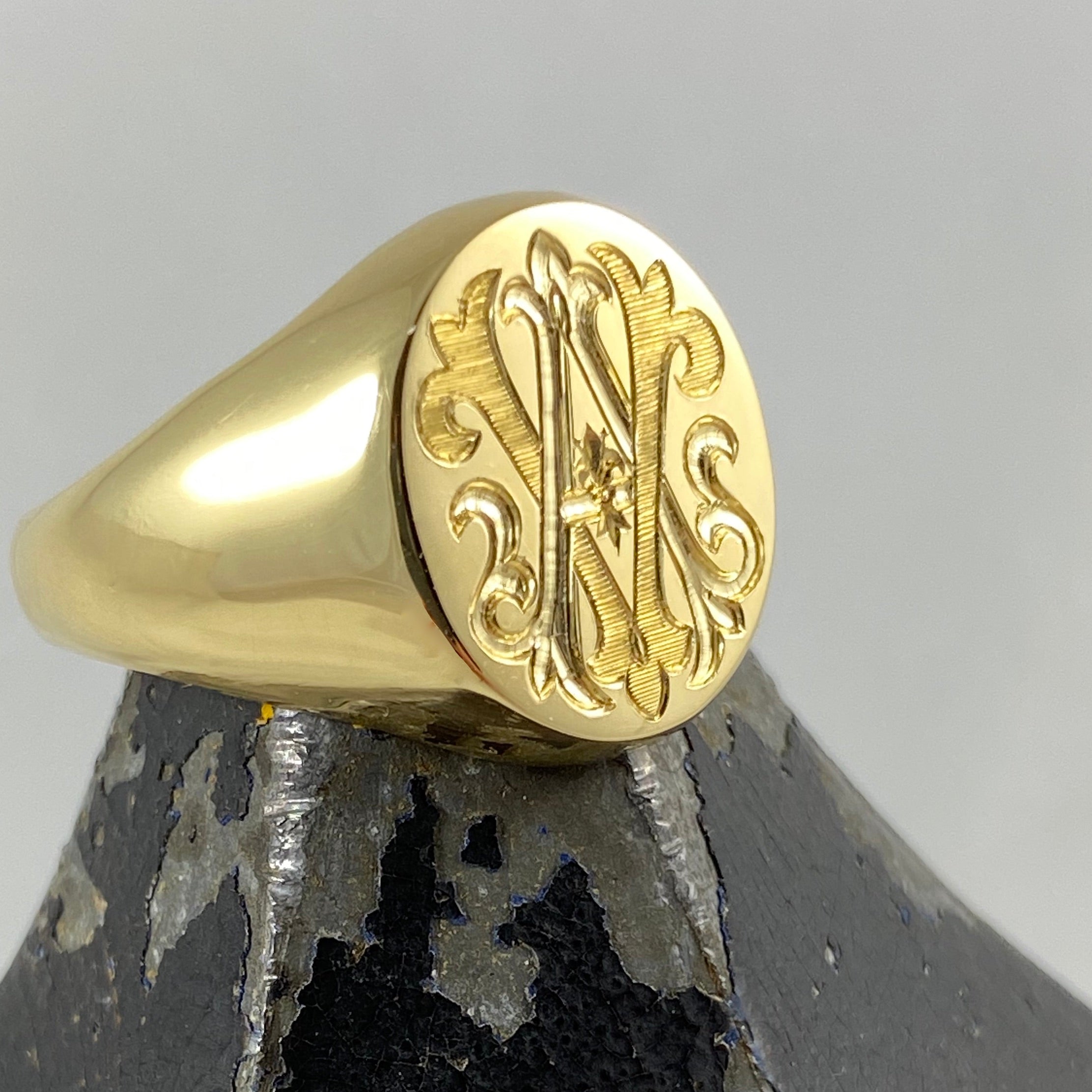 Monogram Engraved 16mm X 13mm 18 Carat Yellow Gold Signet Ring | Free ...