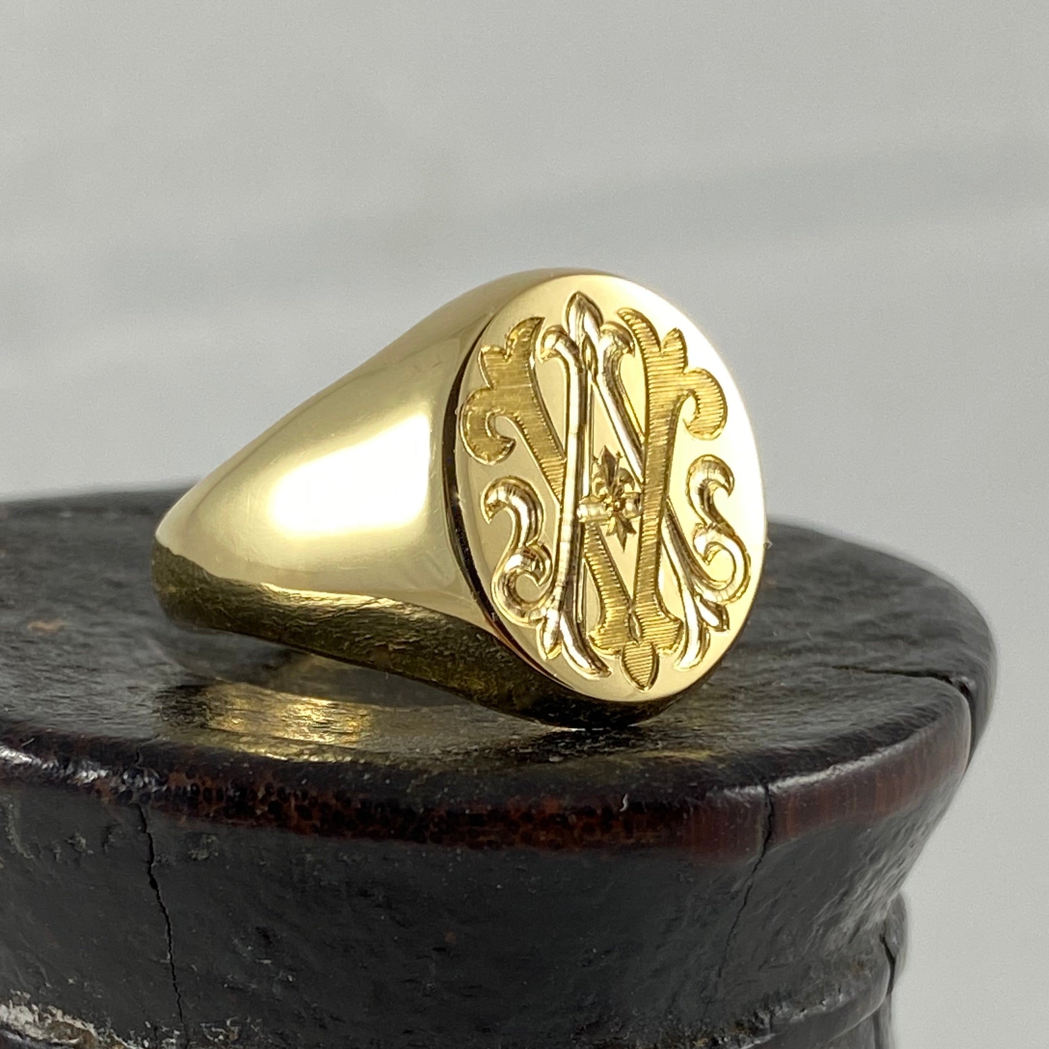 Monogram Engraved 16mm x 13mm - 18 Carat Yellow Gold Signet Ring ...