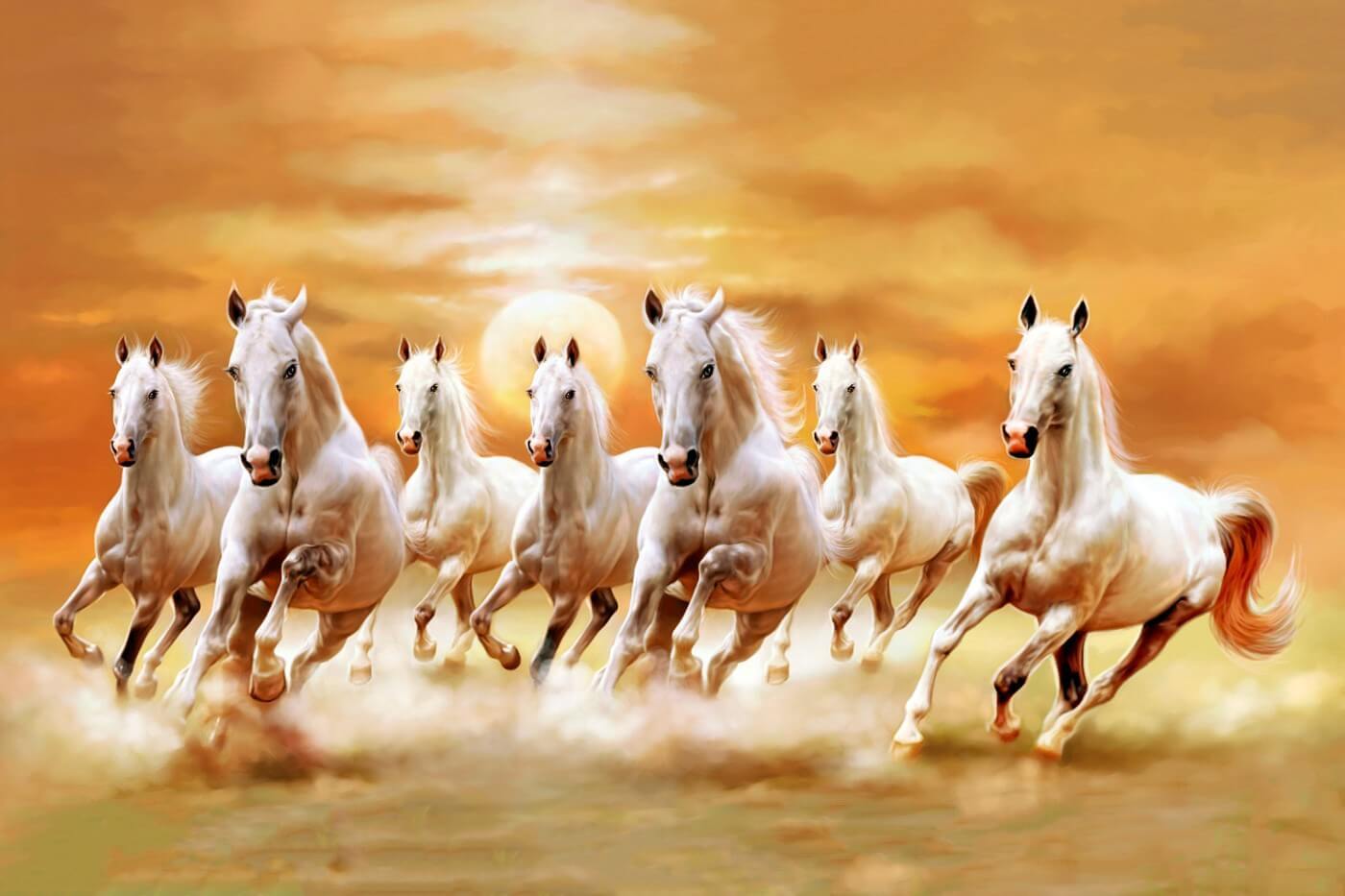 Seven Magnificent White Horses Running - Framed Prints by Joan ...