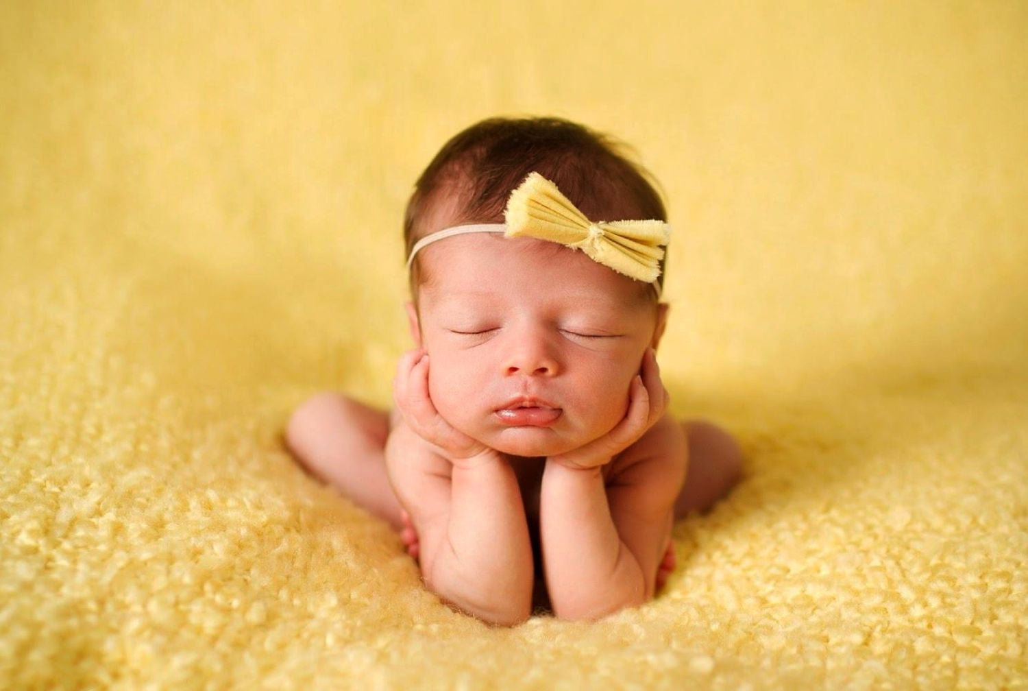 Adorable Newborn Baby Girl With Yellow Ribbon - Posters by Sina ...