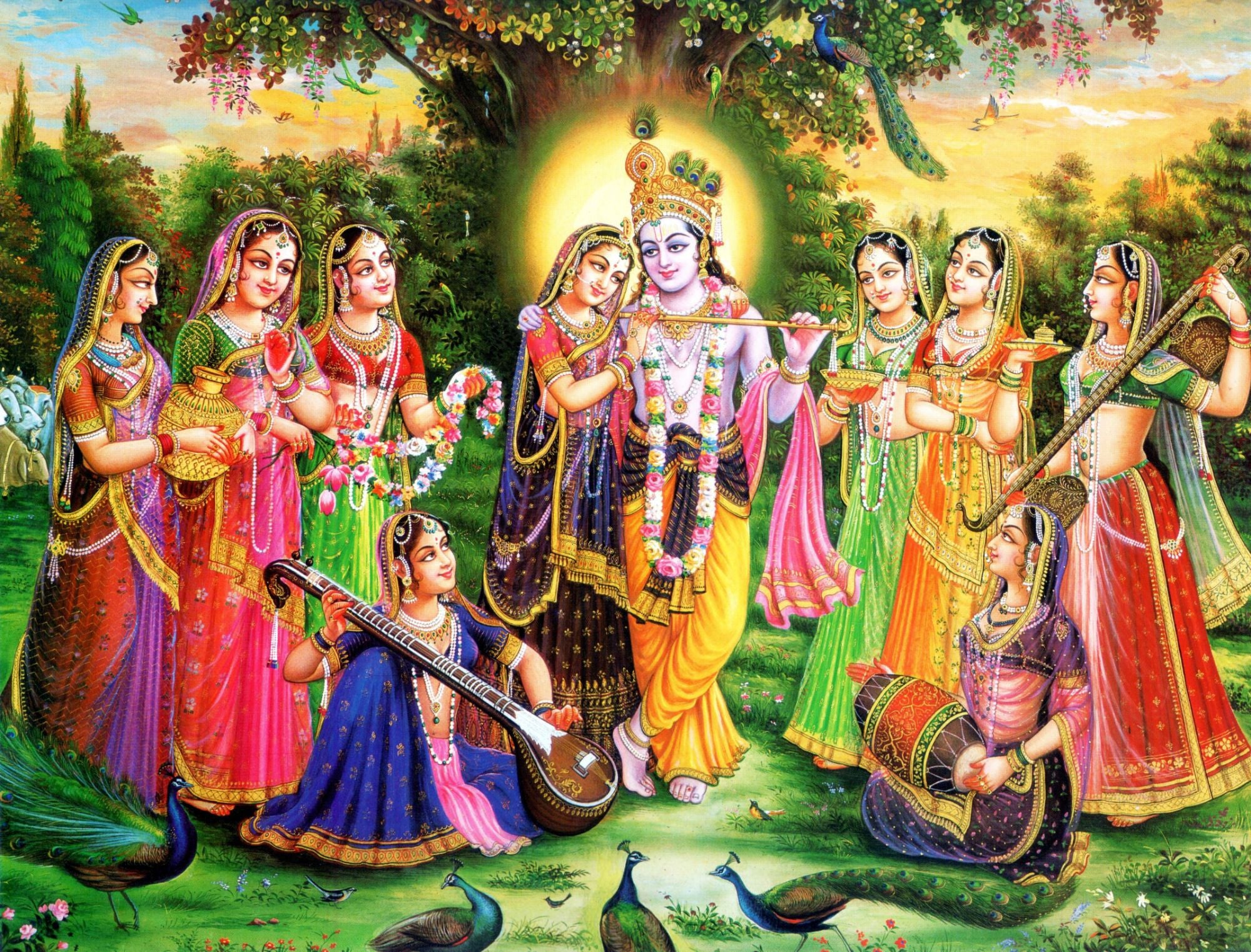 Beautiful Radha And Krishna And The Eight Chief Gopis Large Art Prints By Raghuraman Buy 