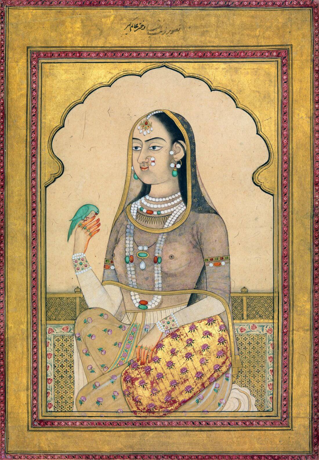 Bejewelled Queen With Parakeet - Vintage Indian Royalty Painting ...