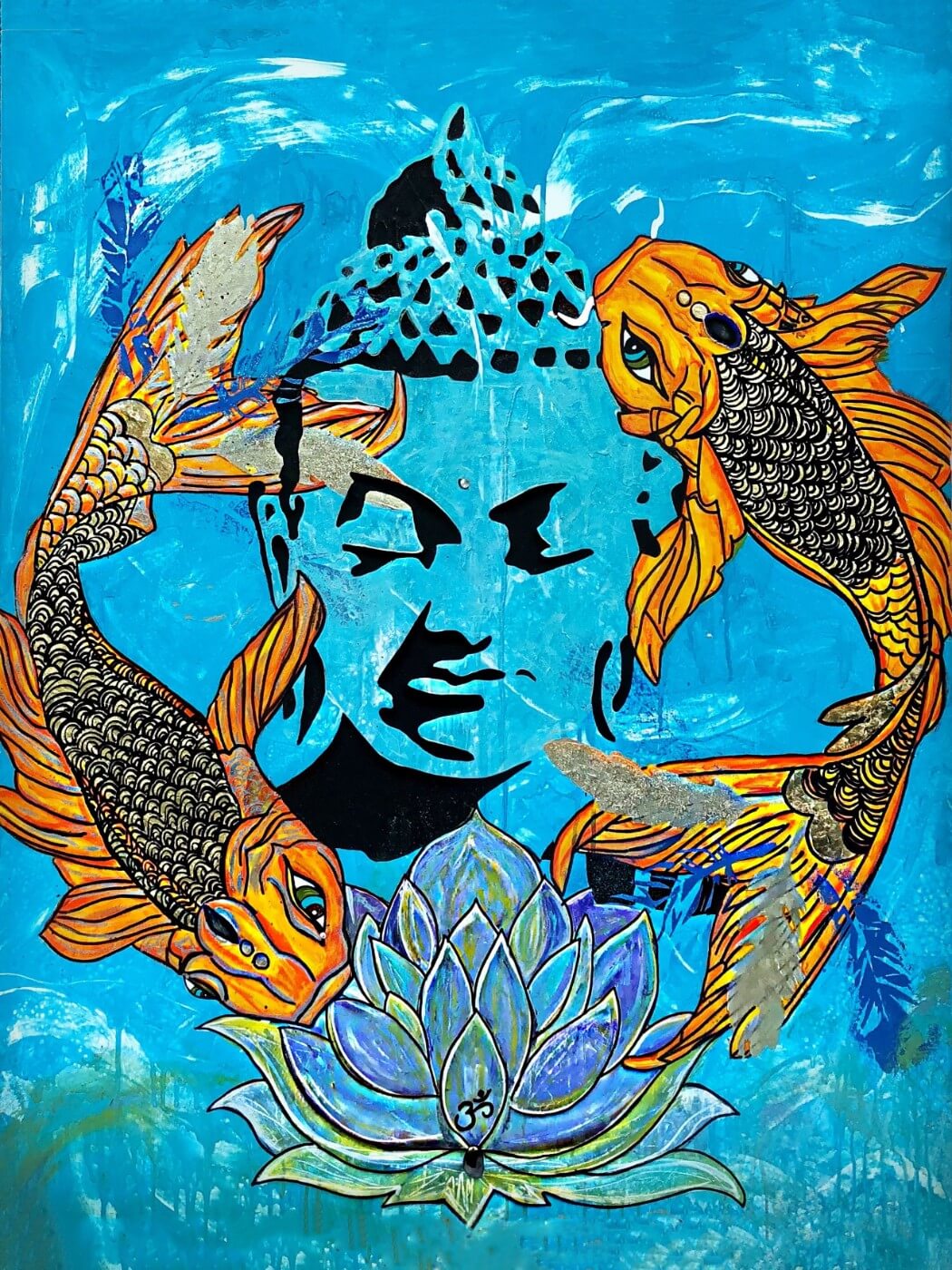 Acrylic Painting - Buddha Seen In Koi Pond - Posters by James ...