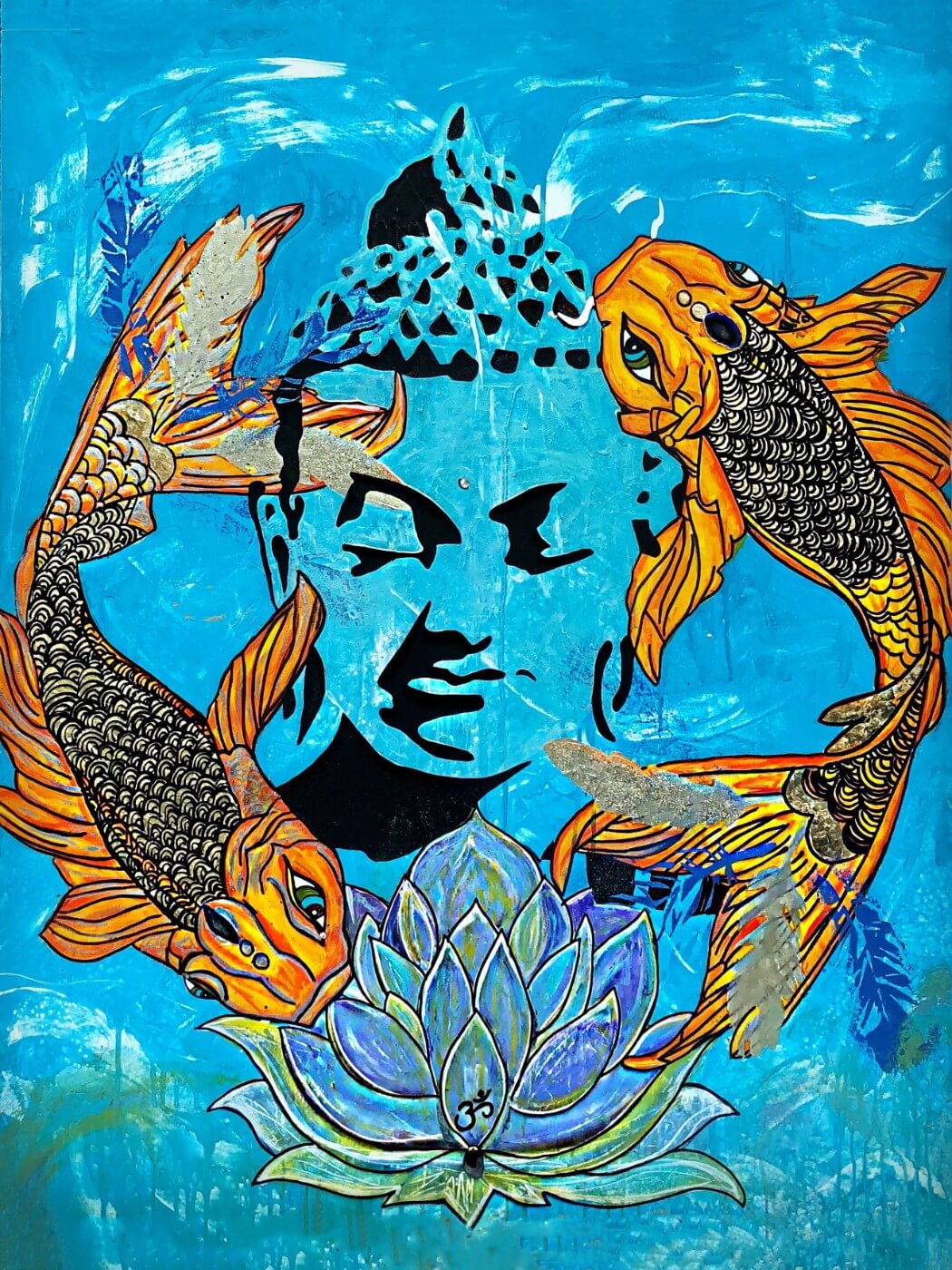 Acrylic Painting - Buddha Seen In Koi Pond - Canvas Prints by ...