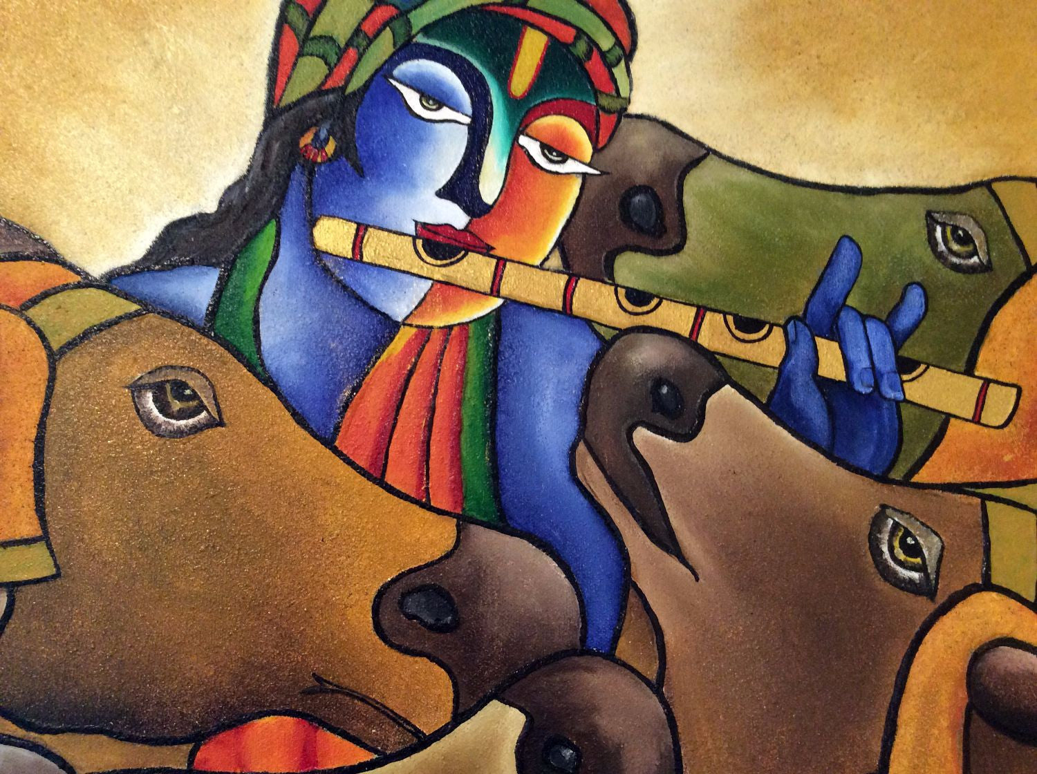 Indian Art - Acrylic Painting - Govardhan Krishna - Canvas Prints ...