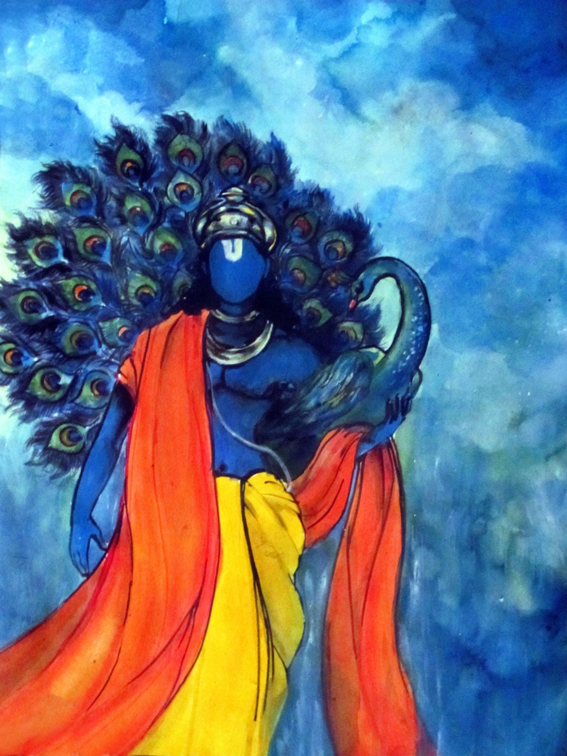 Indian Art - Acrylic Painting - Krishna with Peacock - Life Size ...