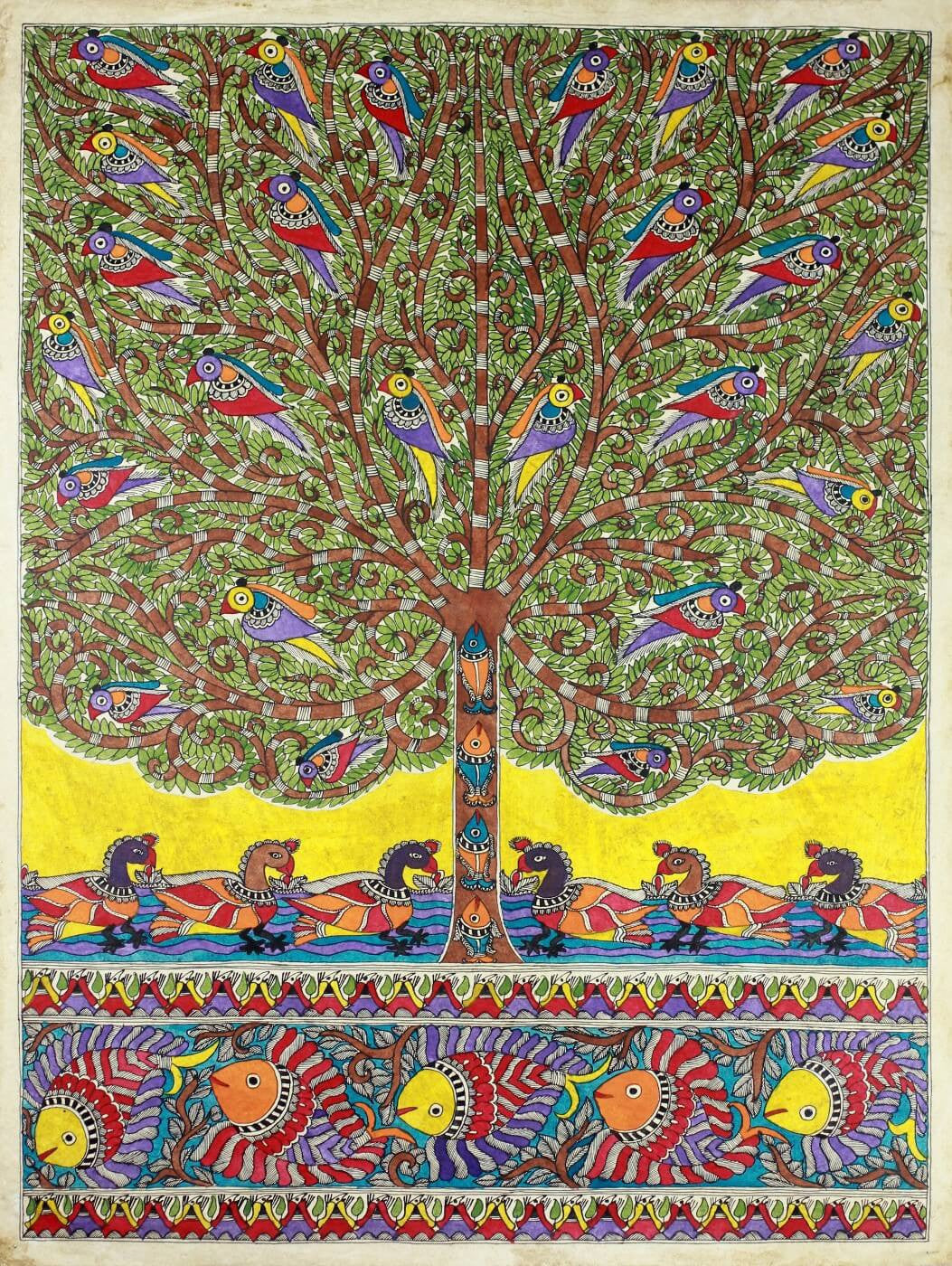 Indian Miniature Art - Madhubani Painting - One With Nature - Art ...