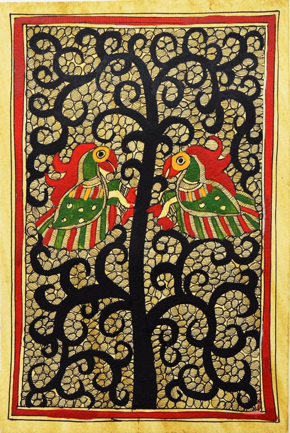 Indian Miniature Art - Madhubani Painting - Tree Of Prosperity ...