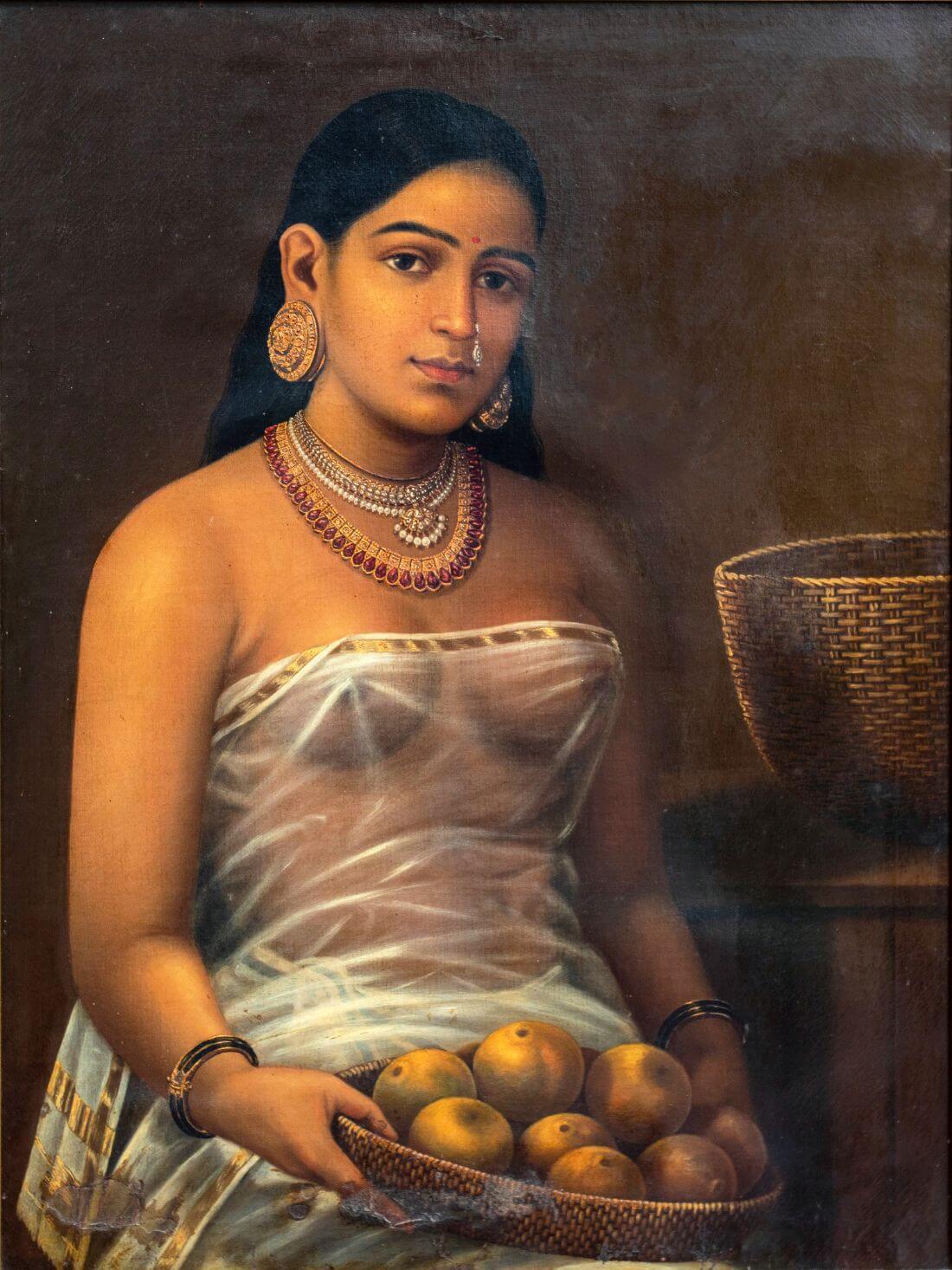 Kerala Lady With Fruit - Raja Ravi Varma - Indian Art Masterpiece ...