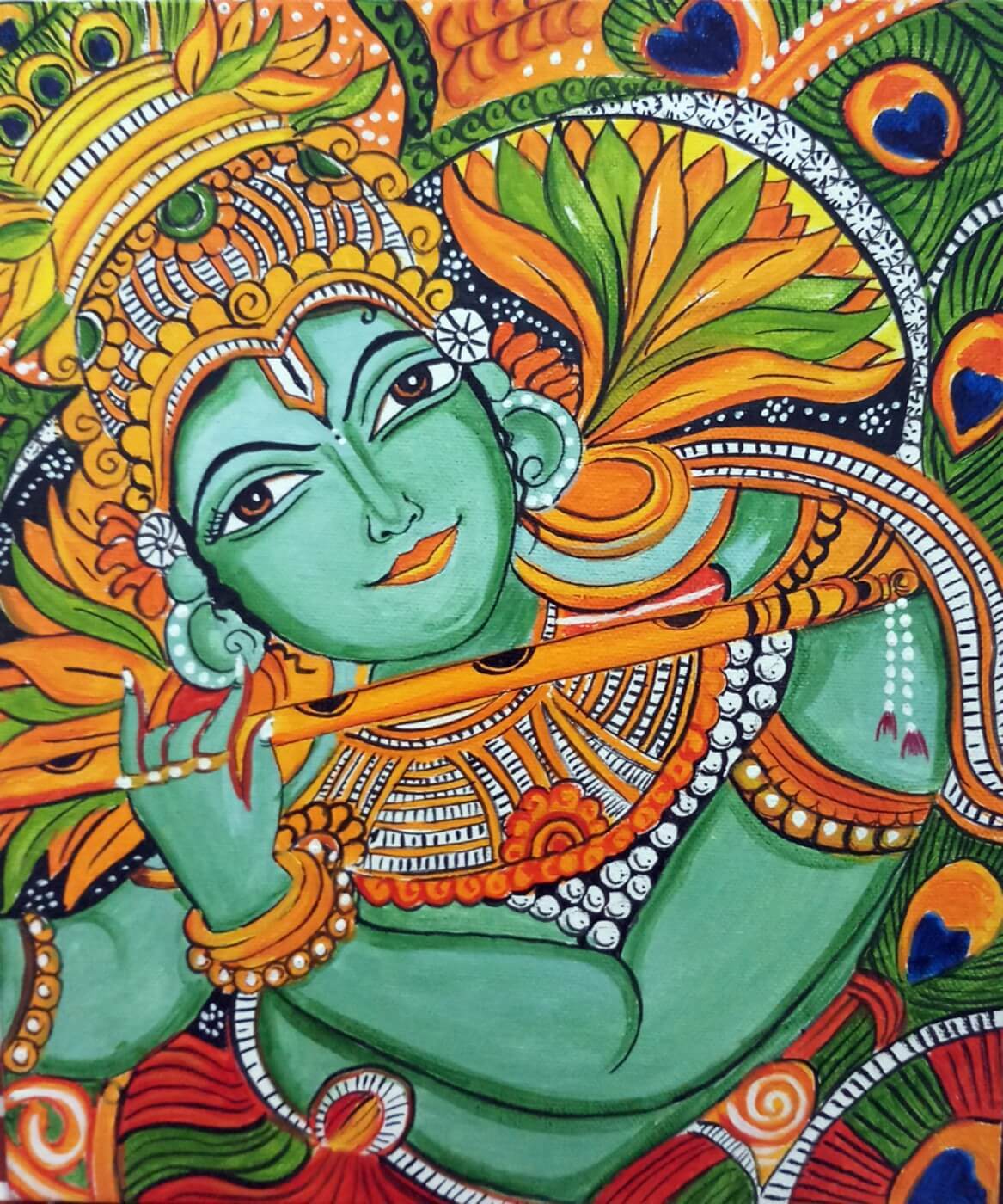 Krishna Playing Flute - Kerala Mural - Posters by Jai | Buy ...