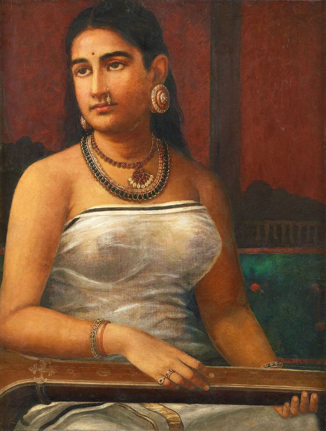 Lady Holding Veena - Raja Ravi Varma - Famous Indian Painting ...
