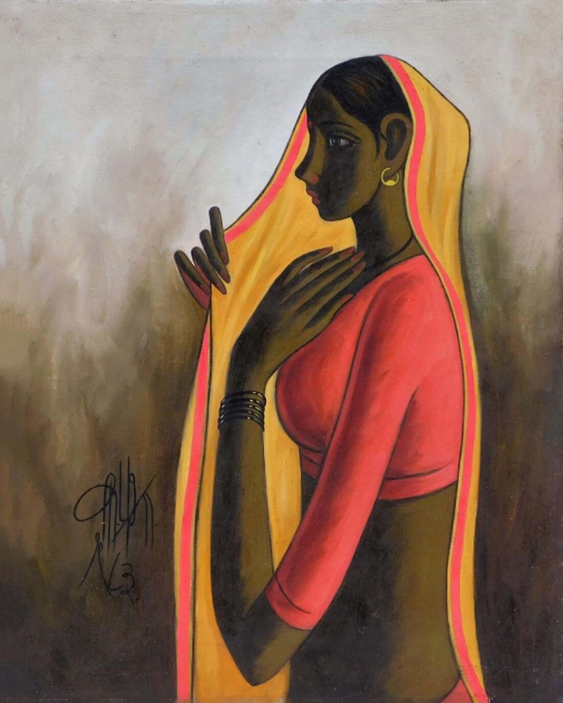 Portrait Of A Young Woman - B Prabha - Indian Art Painting - Art ...